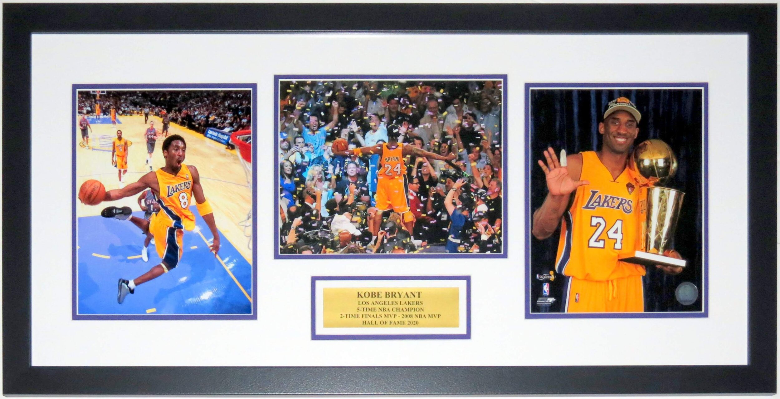Kobe Bryant Los Angeles Lakers 3 8x10 Photo Compilation -  Professionally Framed and Hall of Fame Plate