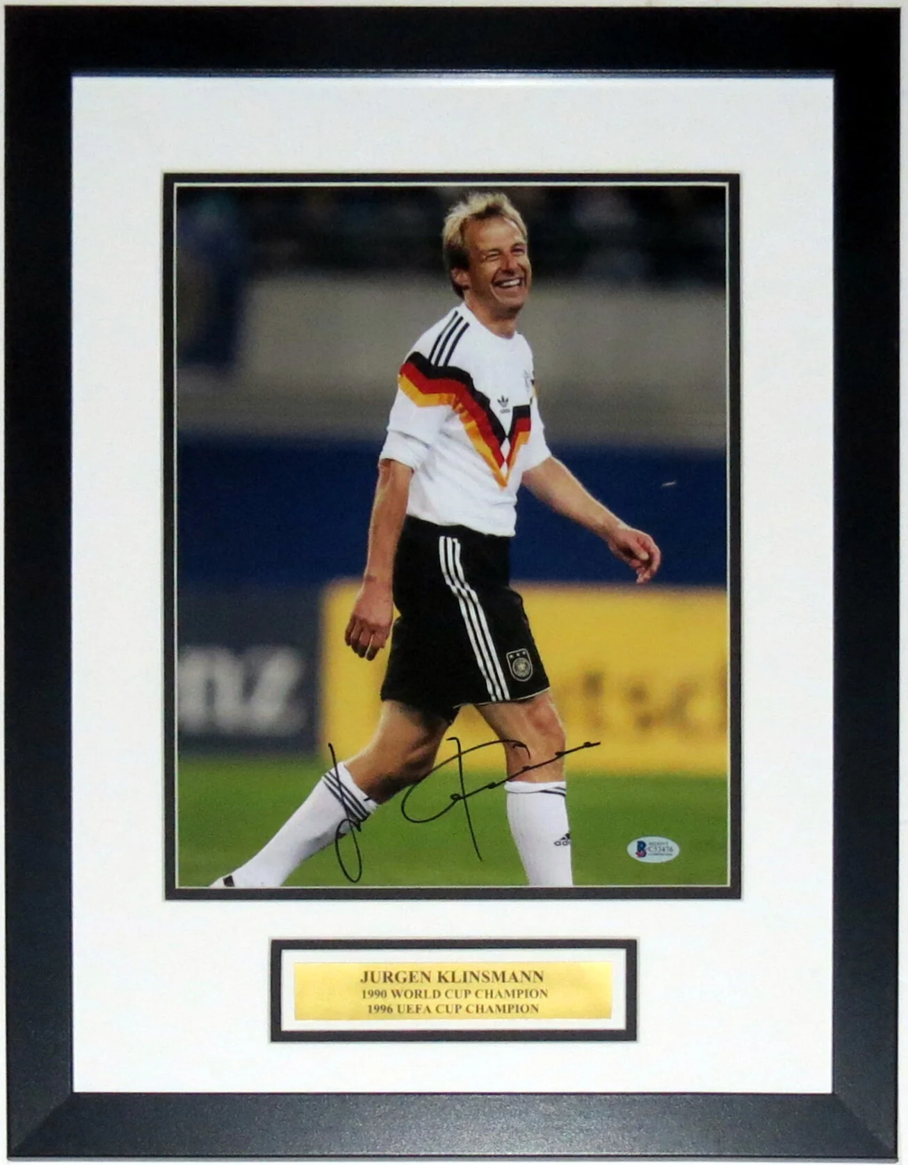 Jurgen Klinsmann Signed Germany World Cup 11x14 Photo - Beckett Authentication Services BAS COA Authenticated - Professionally Framed and Plate