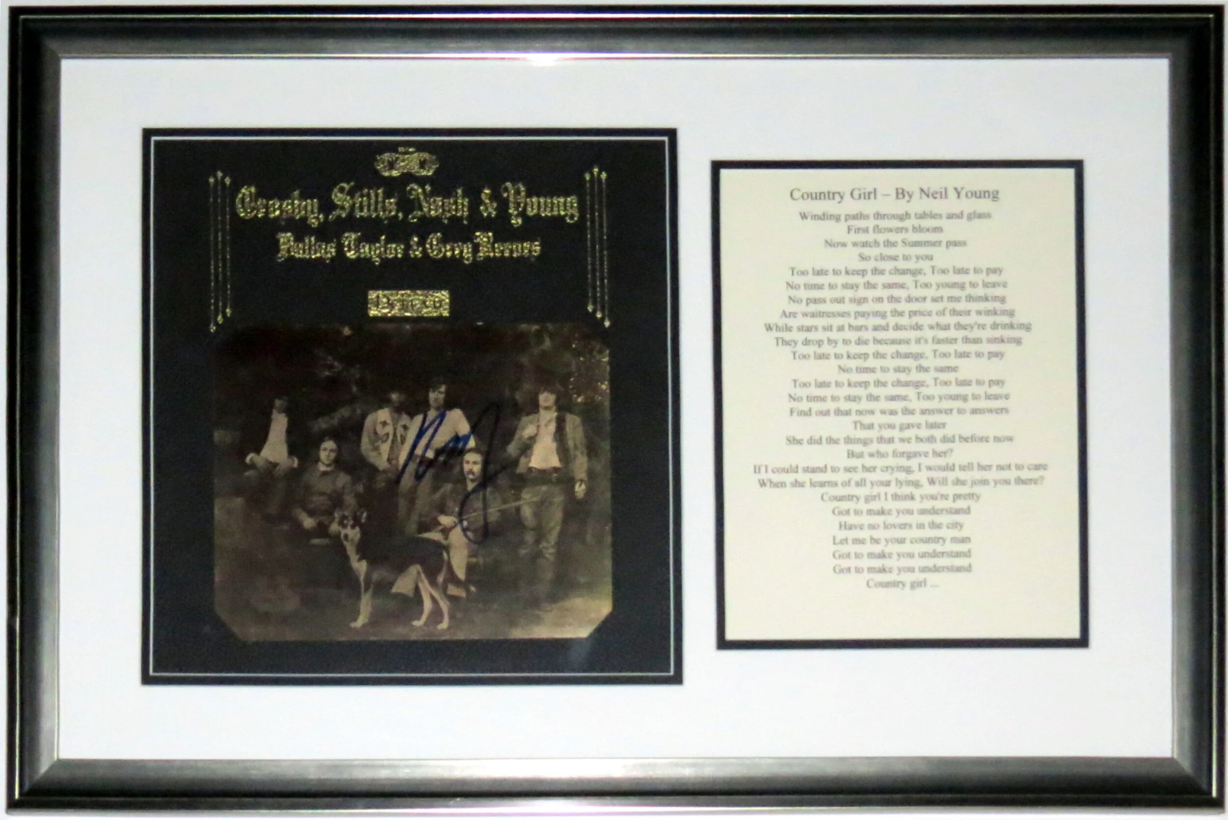Neil Young Signed CSNY Deja Vu Album - Professionally Framed  and Lyrics