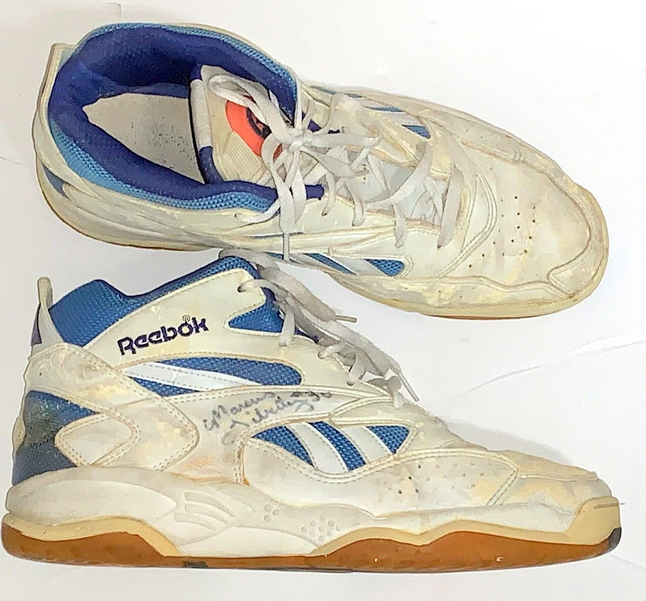 Marcus Liberty Signed Game Used Pair Reebok Pumps Size 13 Shoes