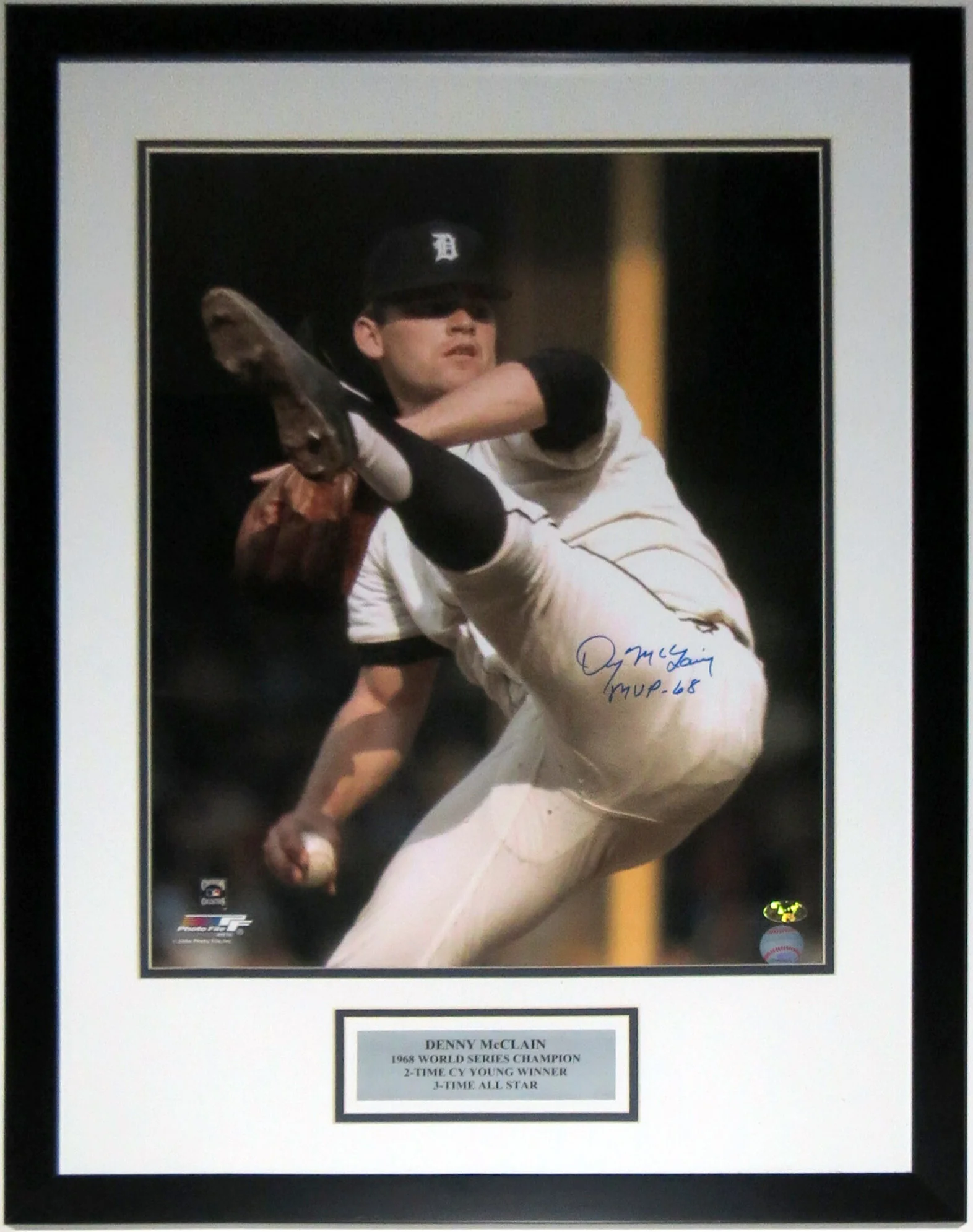 Denny McClain Signed Detroit Tigers 16x20 Photo &amp; 1968 MVP Inscription - MAB Authentication Services COA  - Custom Framed &amp; Plate