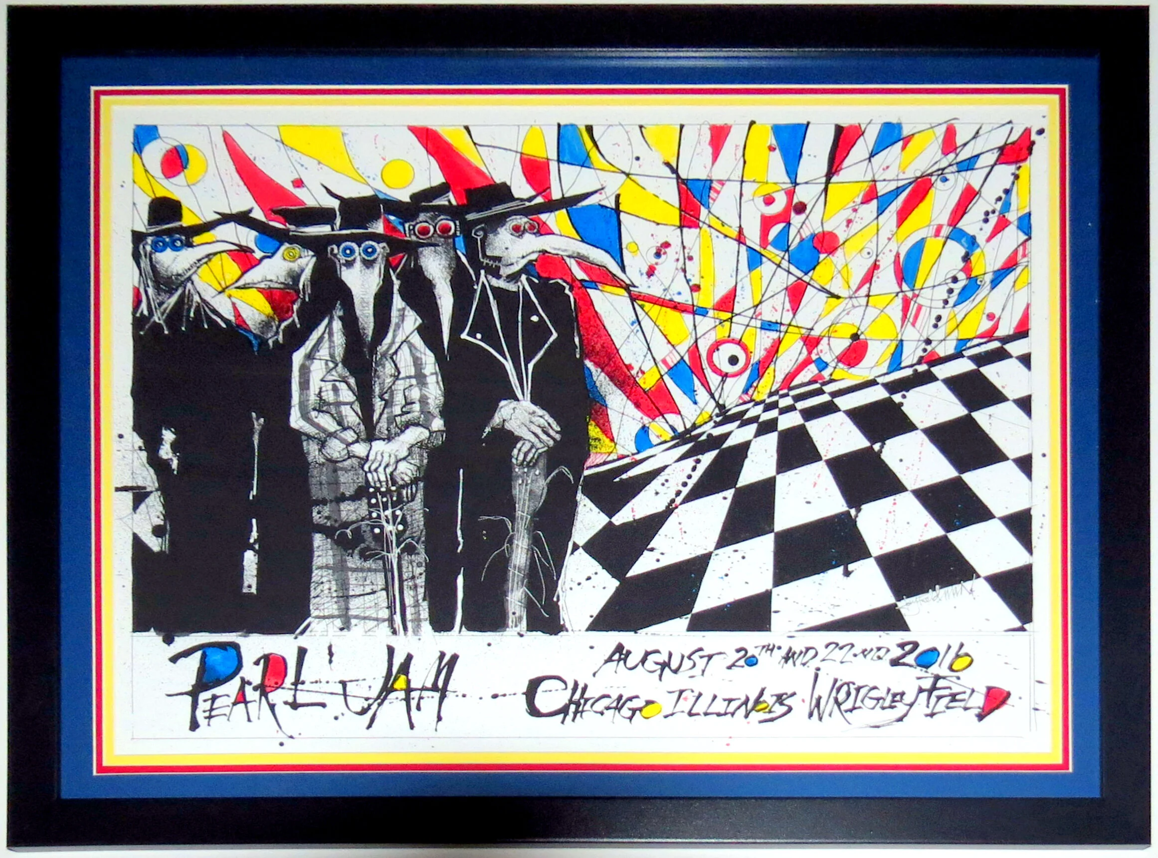 Pearl Jam 2016 Wrigley Field Chicago Tour Poster by Joey Feldman - Professionally Framed with Triple Matting 26x32