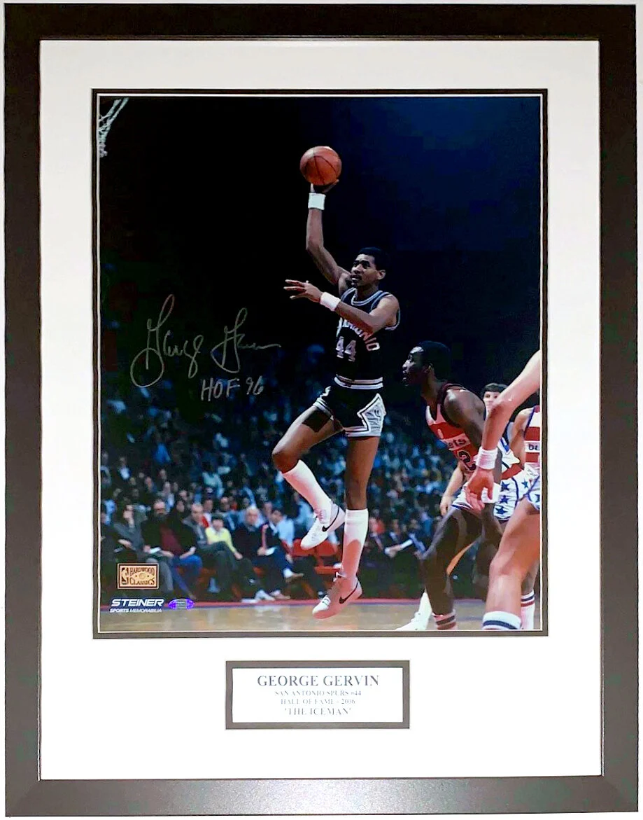 George Gervin Signed San Antonio Spurs 16x20 Photo and HOF 1996 Inscription - Steiner Sports COA Authenticated - Professionally Framed and Plate