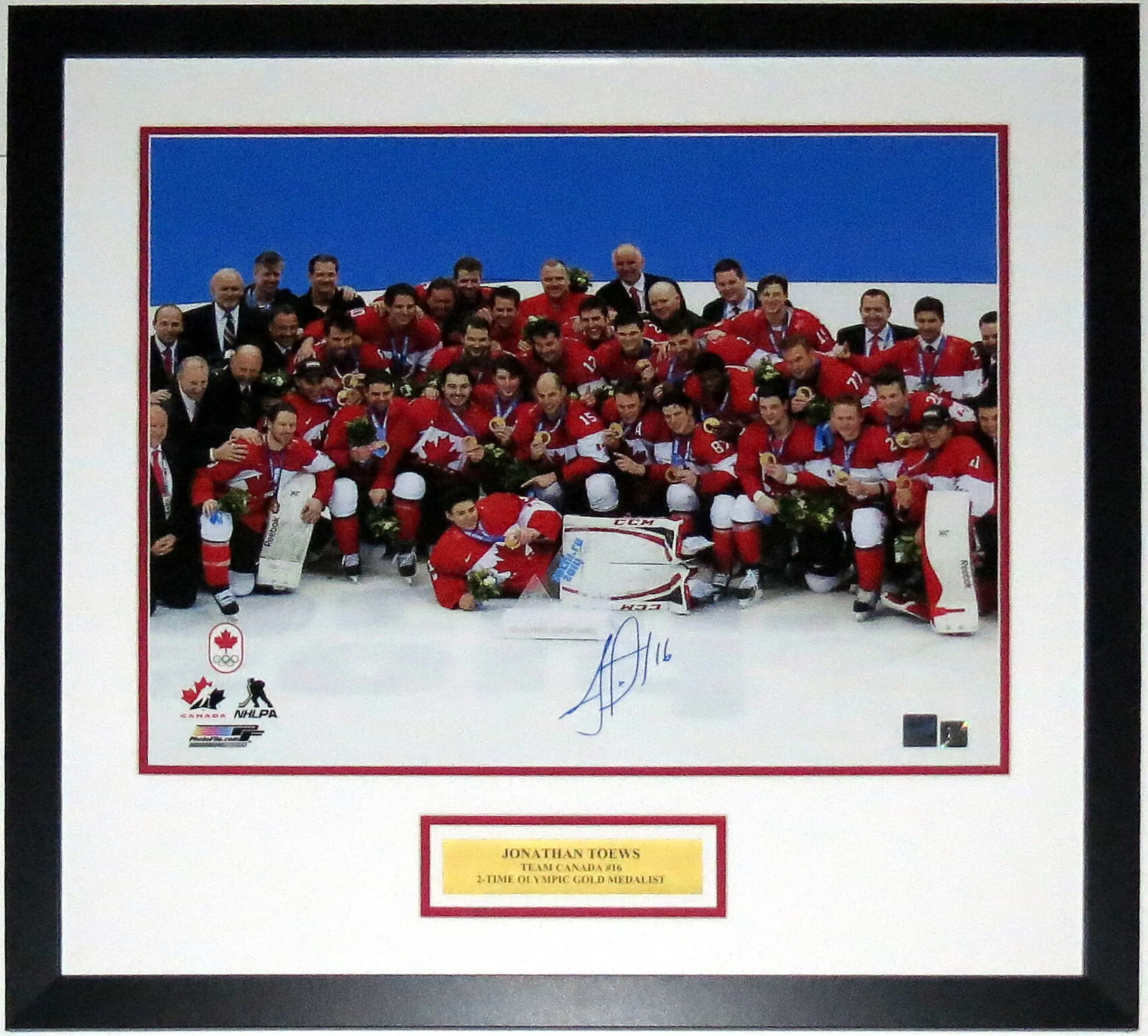 Jonathan Toews Autographed Team Canada Gold Medal 16x20 Photo - Frameworth Sports Authenticated COA - Professionally Framed &amp; Plate