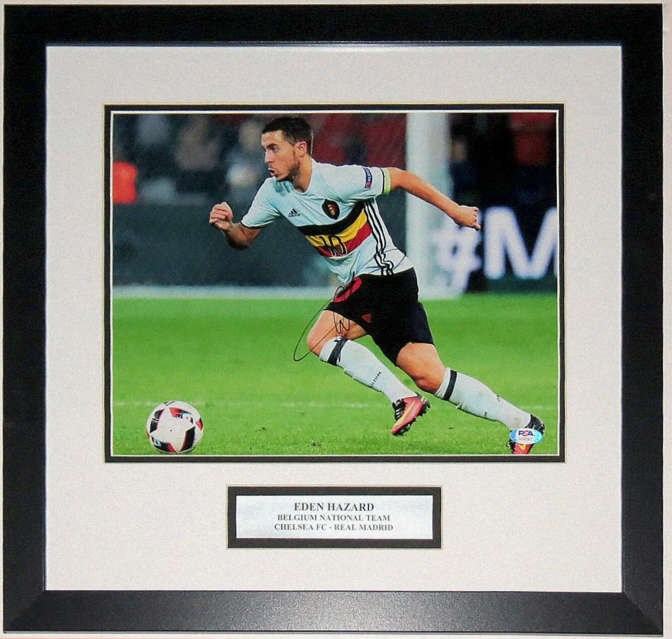 Eden Hazard Autographed Belgium World Cup 11x14 Photo - PSA DNA COA Authenticated - Professionally Framed and Plate