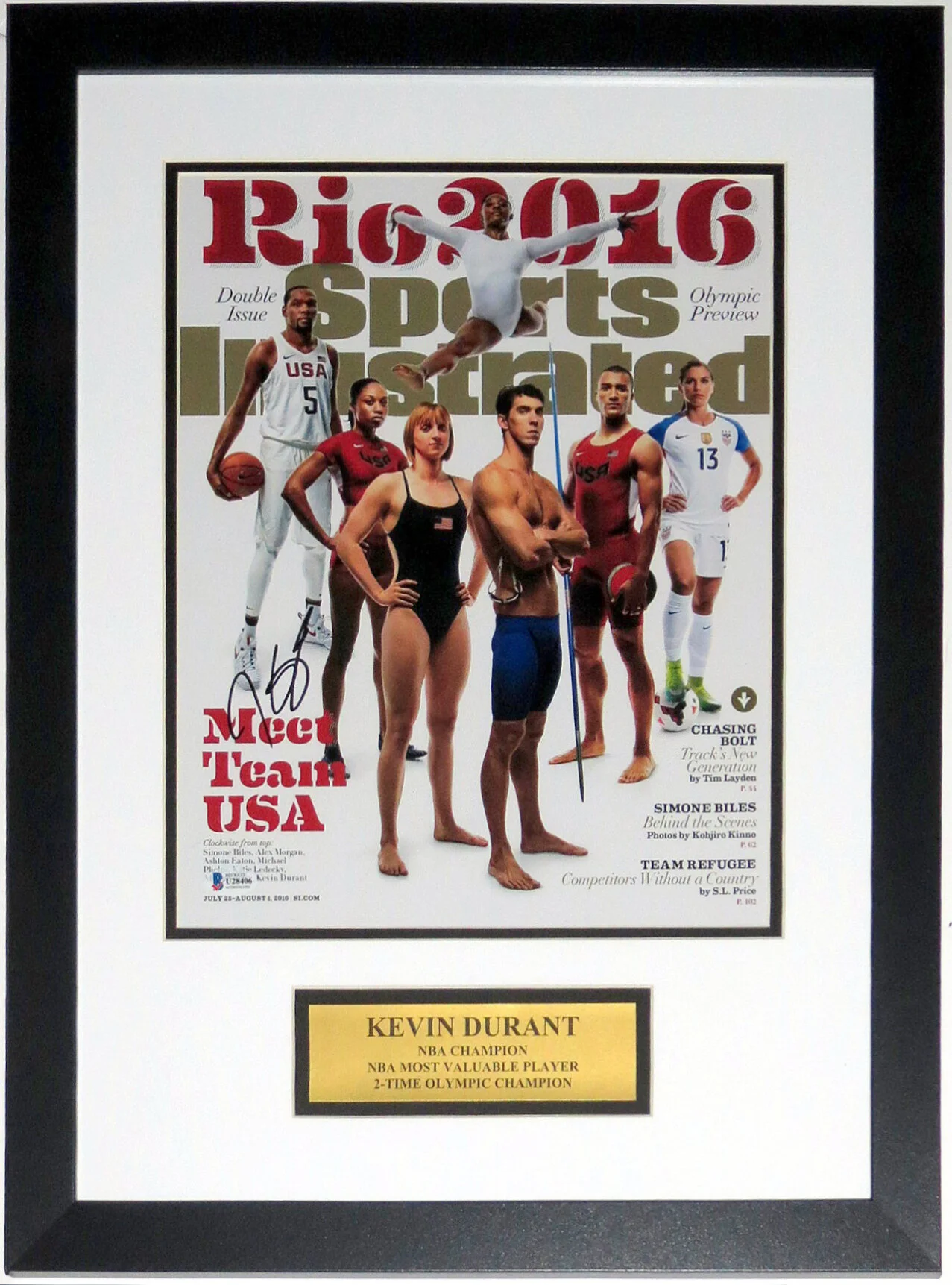 Kevin Durant Signed Team USA Olympics 11x14 Sports Illustrated Photo - Beckett Authentication Services COA Authenticated - Professionally Framed and MVP Plate