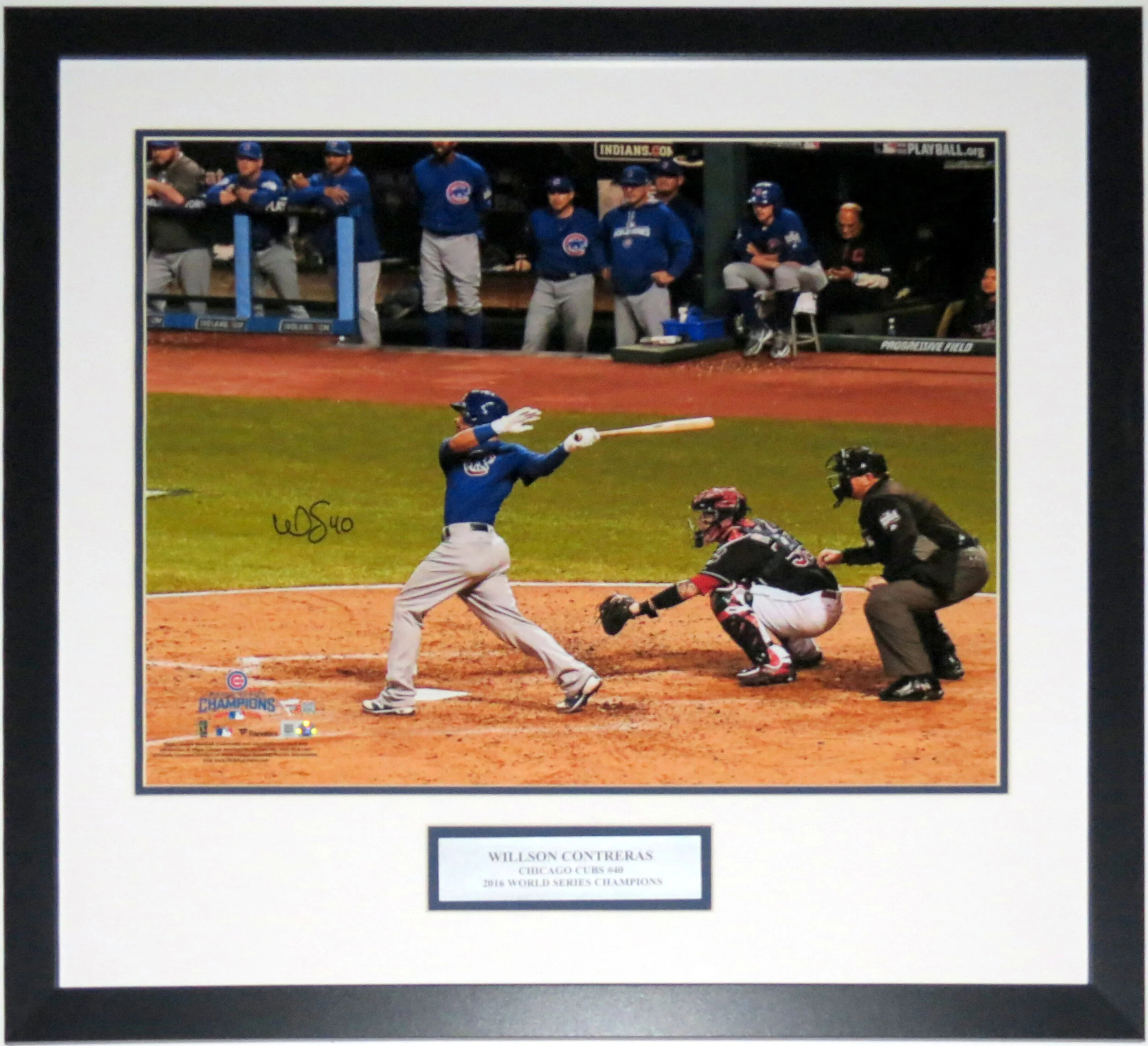 Willson Contreras Signed Authentic Chicago Cubs 2016 World Series 16x20 Photo - Fanatics and MLB Authenticated - Professionally Framed and Plate