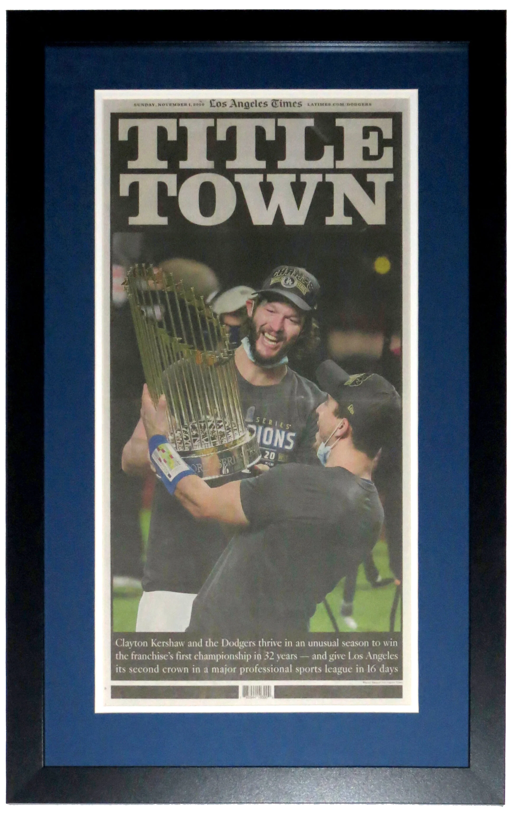 Los Angeles Dodgers 2020 World Series Champions 11/1/20 LA Times Title Town Newspaper - Professionally Framed 14x28