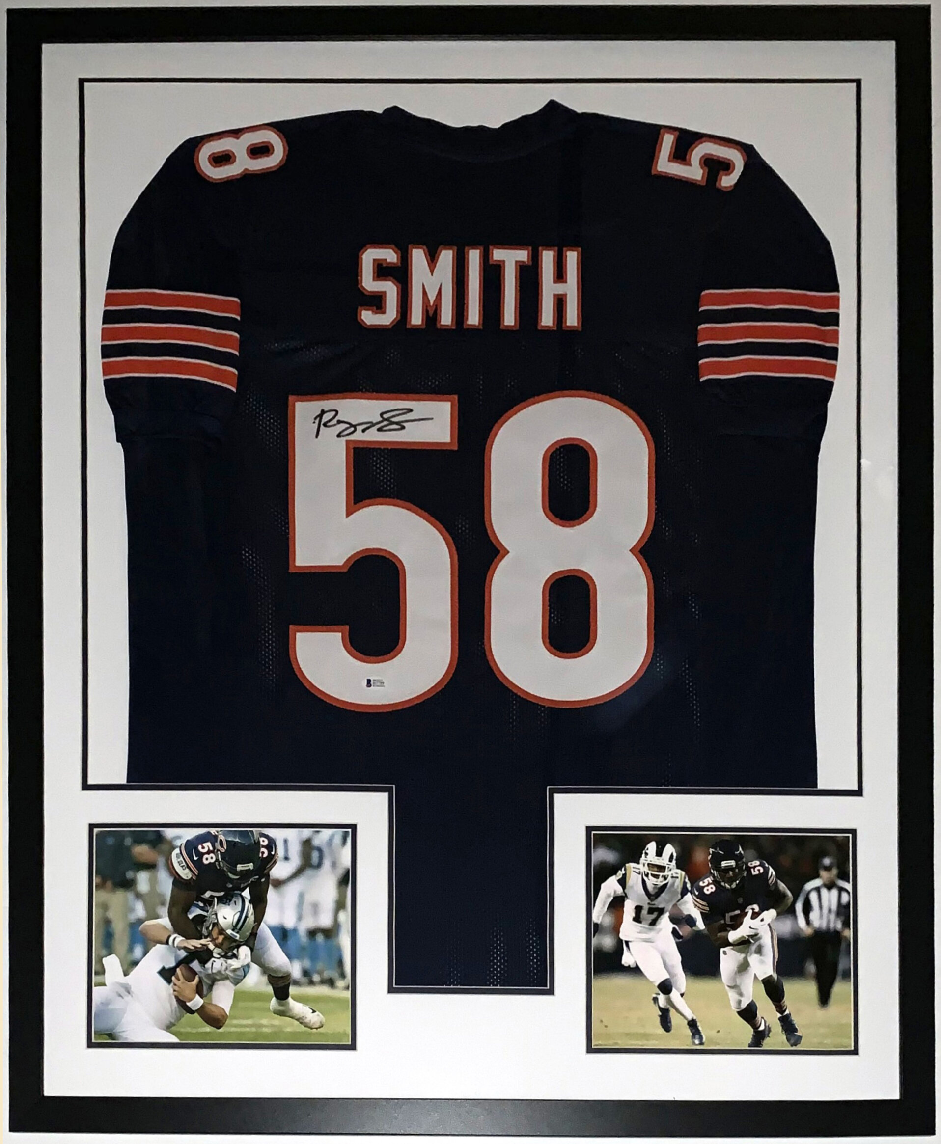 Roquan Smith Signed Chicago Bears Jersey - Beckett BAS COA Authenticated - Professionally Framed and 8x10 Photo 34x42