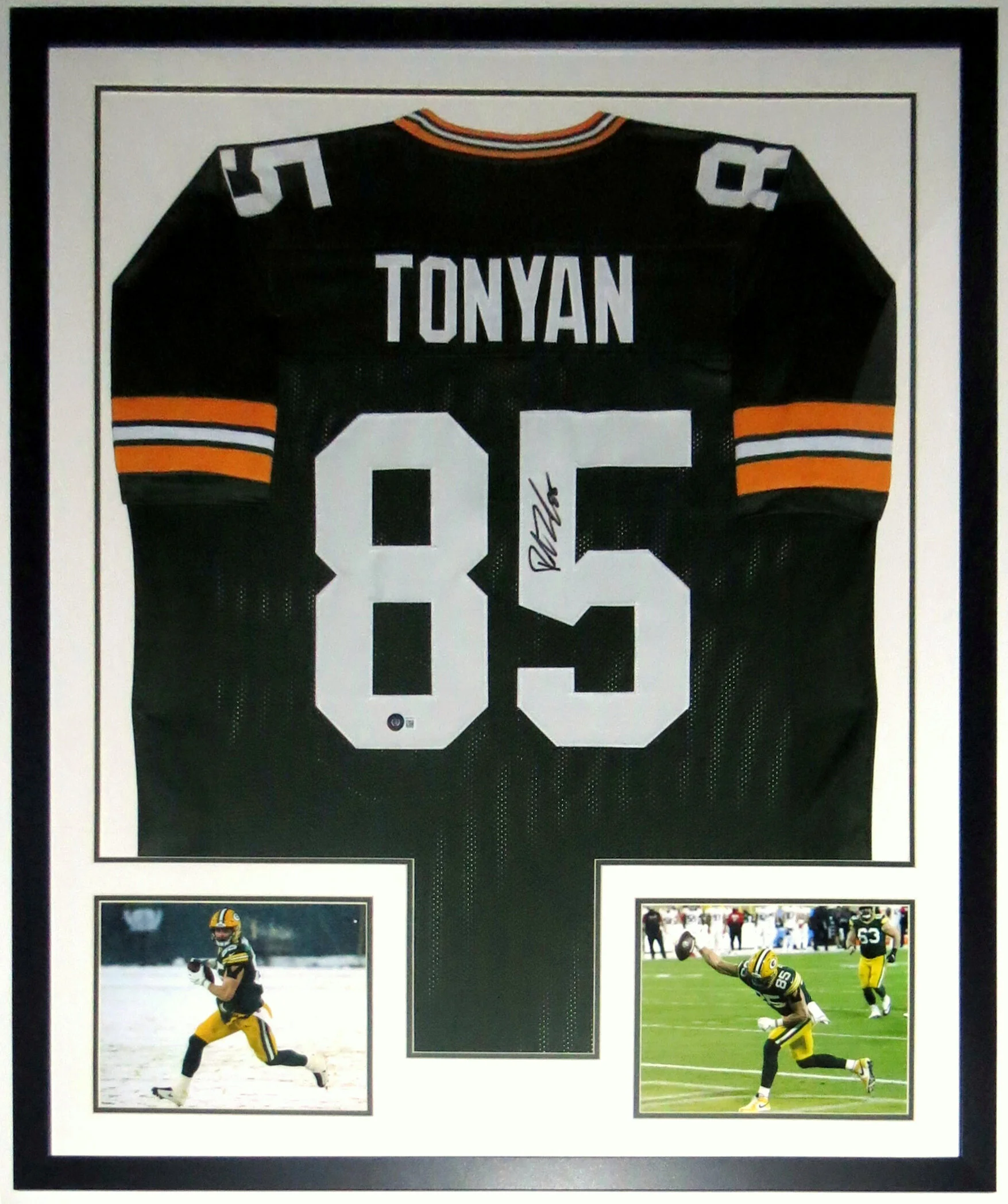 Robert Tonyan Signed Authentic Green Bay Packers Jersey - Beckett Authentication Services BAS COA - Professionally Framed and 8x10 Photo 34x42