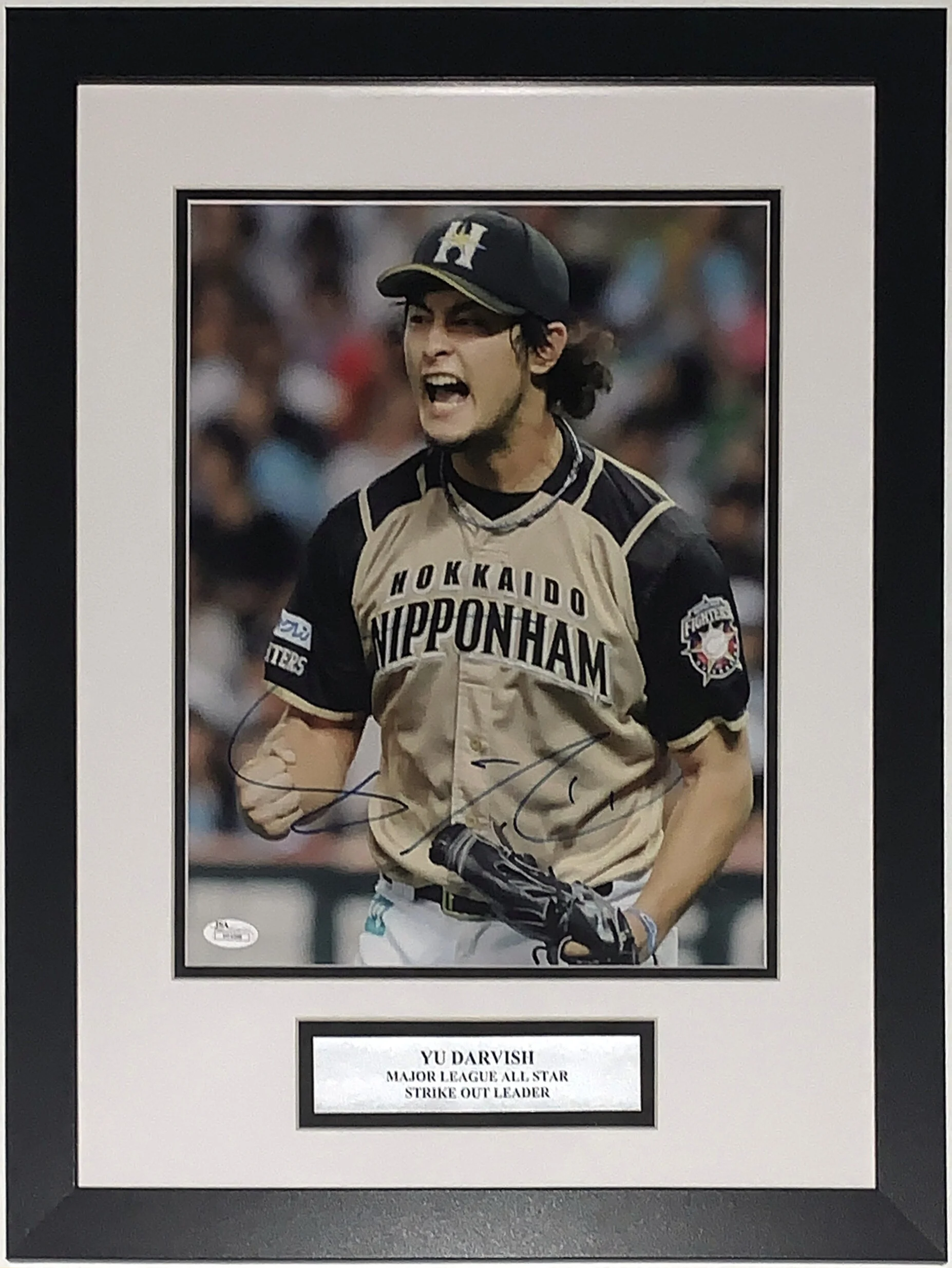 Yu Darvish Signed 11x14 Photo -  JSA COA Authenticated - Professionally Framed &amp; Strike Out Leader Plate
