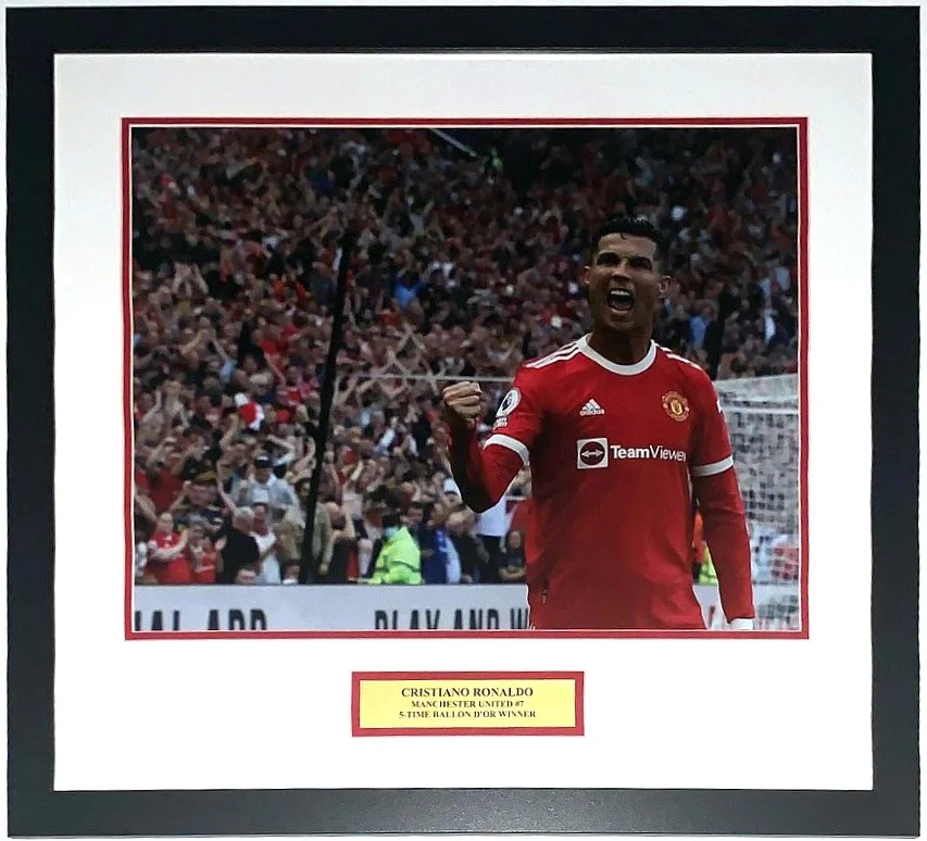 Cristiano Ronaldo 2021 Manchester United Goal 16x20 Photo - Professionally Framed and Player of the Year Plate