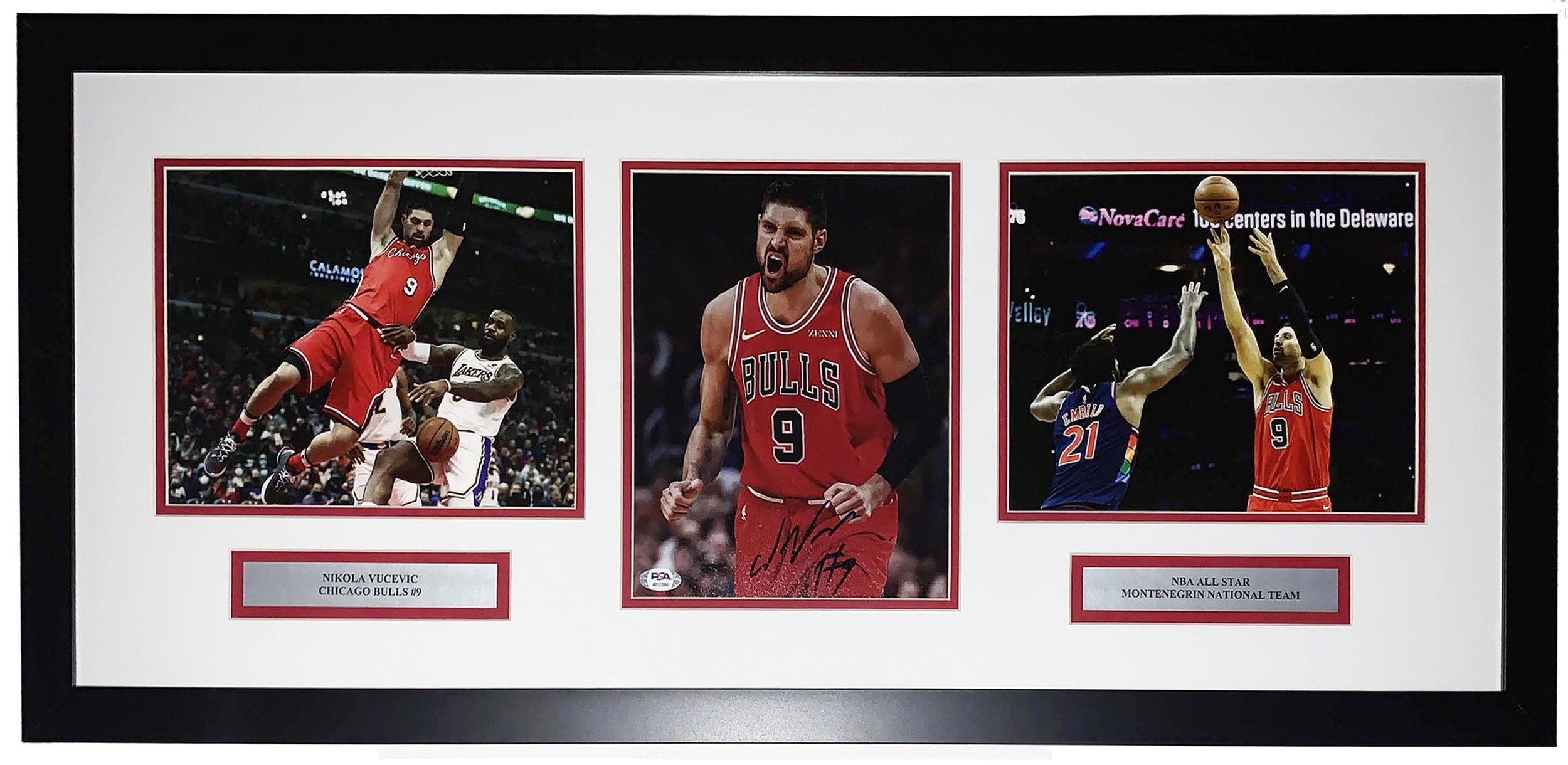 Nikola Vucevic Signed Chicago Bulls 3 8x10 Photo Set- PSA DNA COA Authenticated - Professionally Framed and All Star Plate