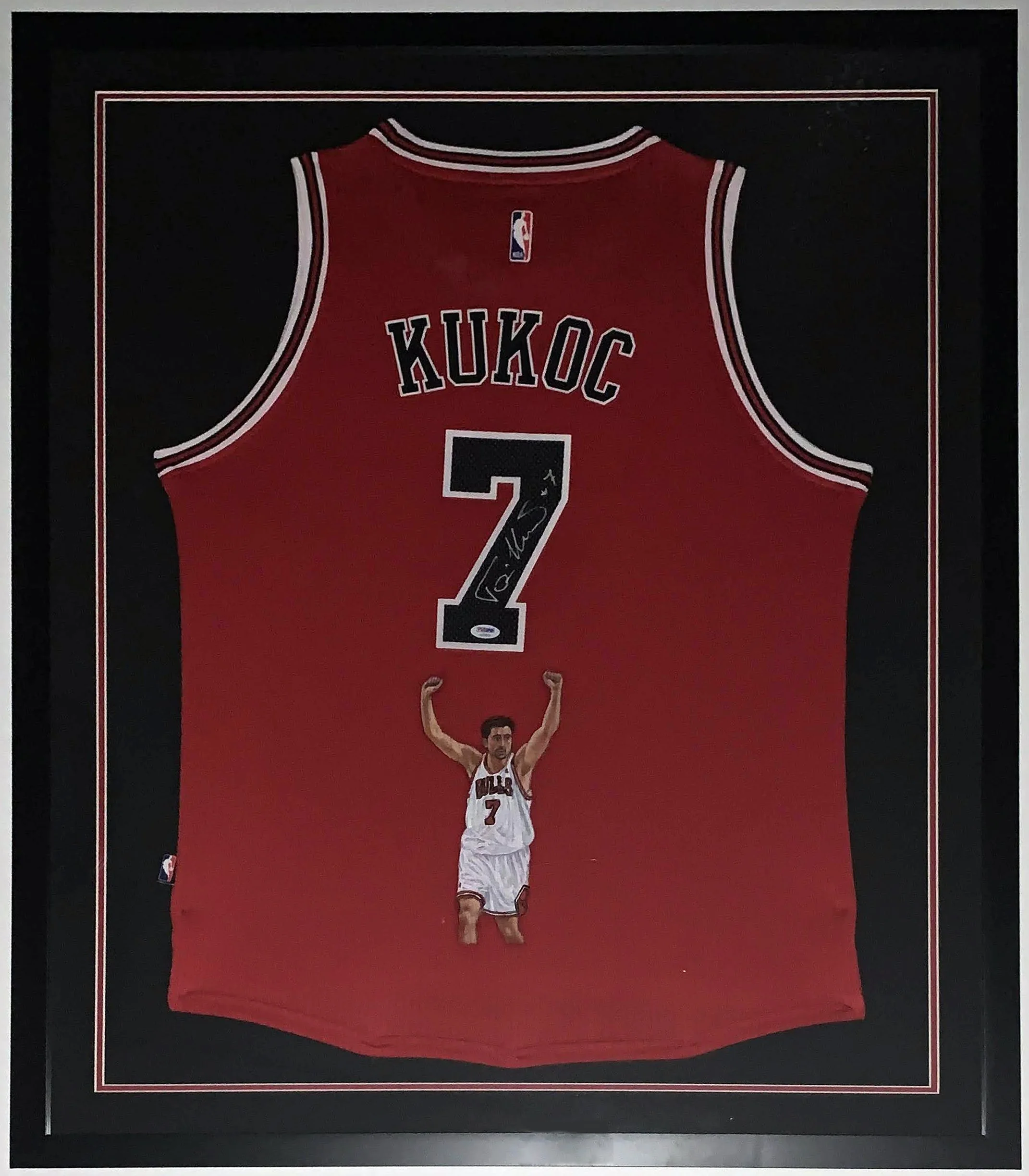 Toni Kukoc Signed Authentic Nike Chicago Bulls Jersey with Painted Celebration Portrait - PSA DNA COA Authenticated - Professionally Framed 34x42
