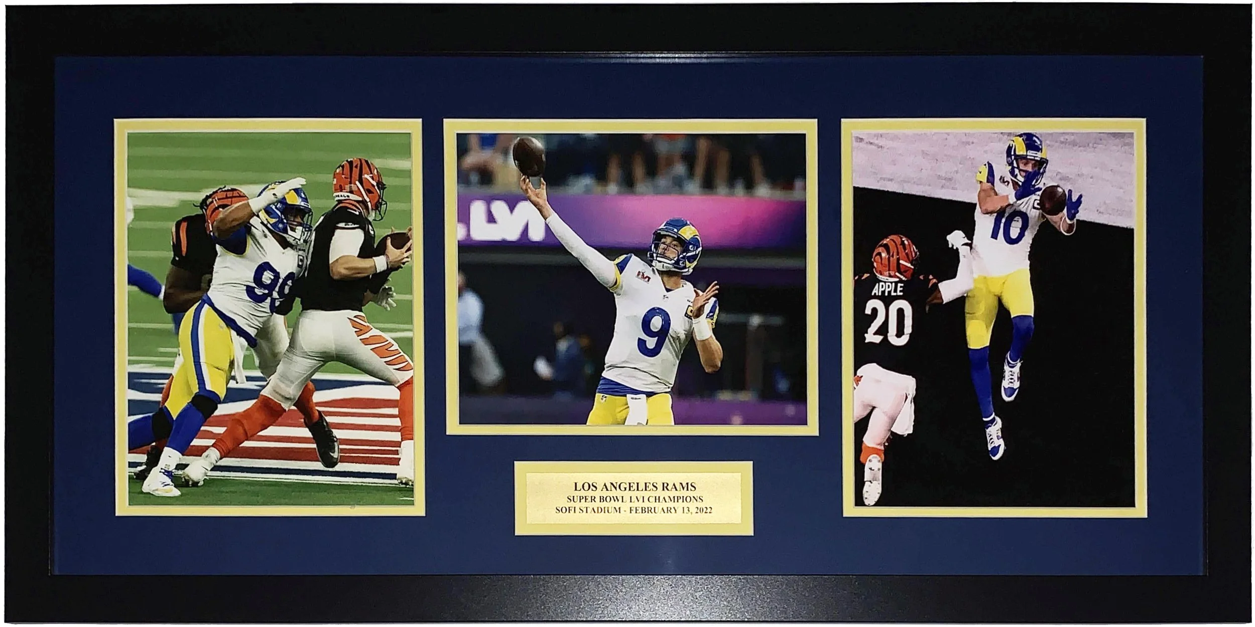 Los Angeles Rams Super Bowl LVI 2022 Champions 3 8x10 Photo Compilation - Professionally Framed and Plate 34x16