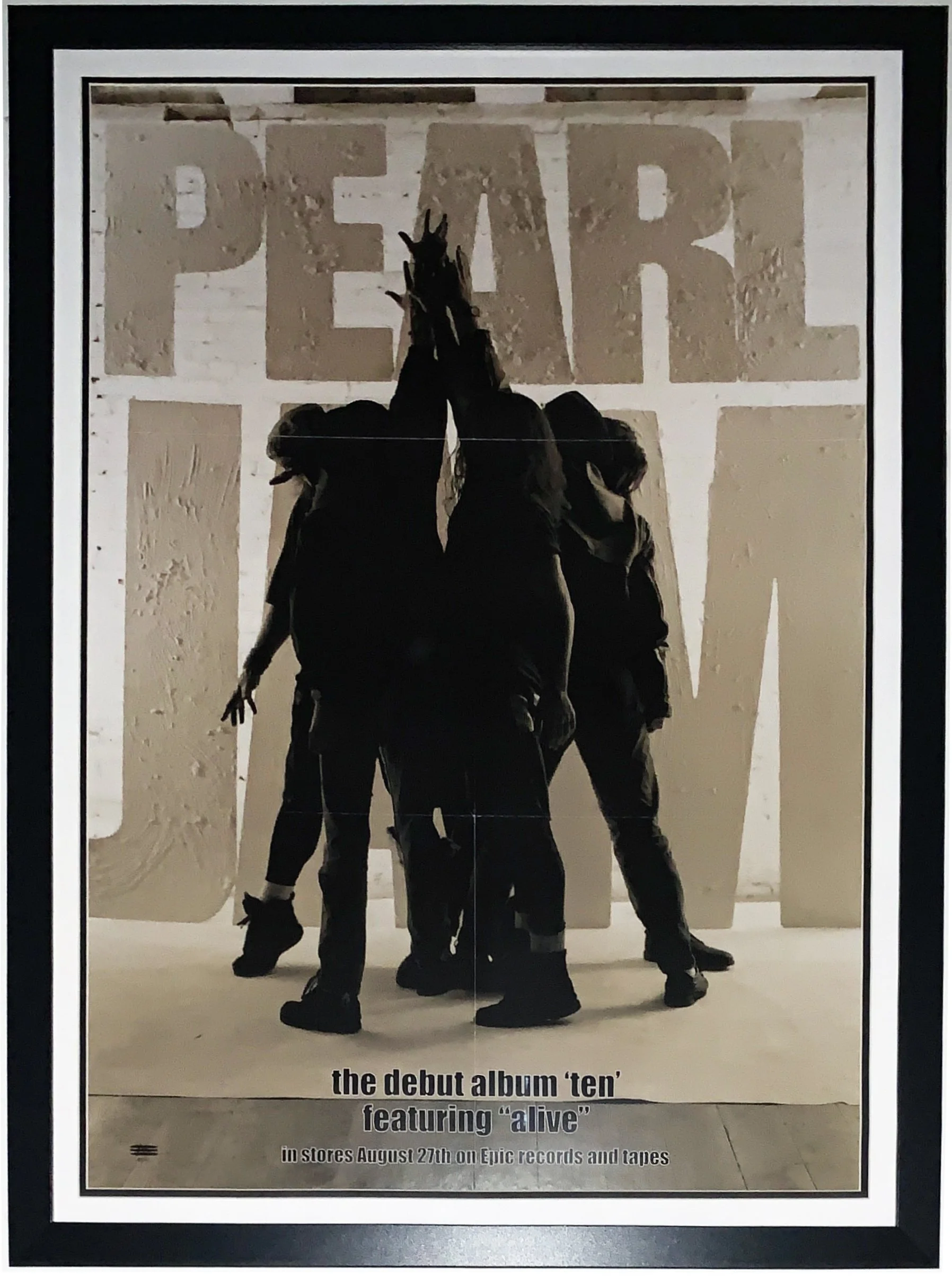 Pearl Jam Original 1991 Epic Records Ten Album Release Poster - Professionally Framed 28x40