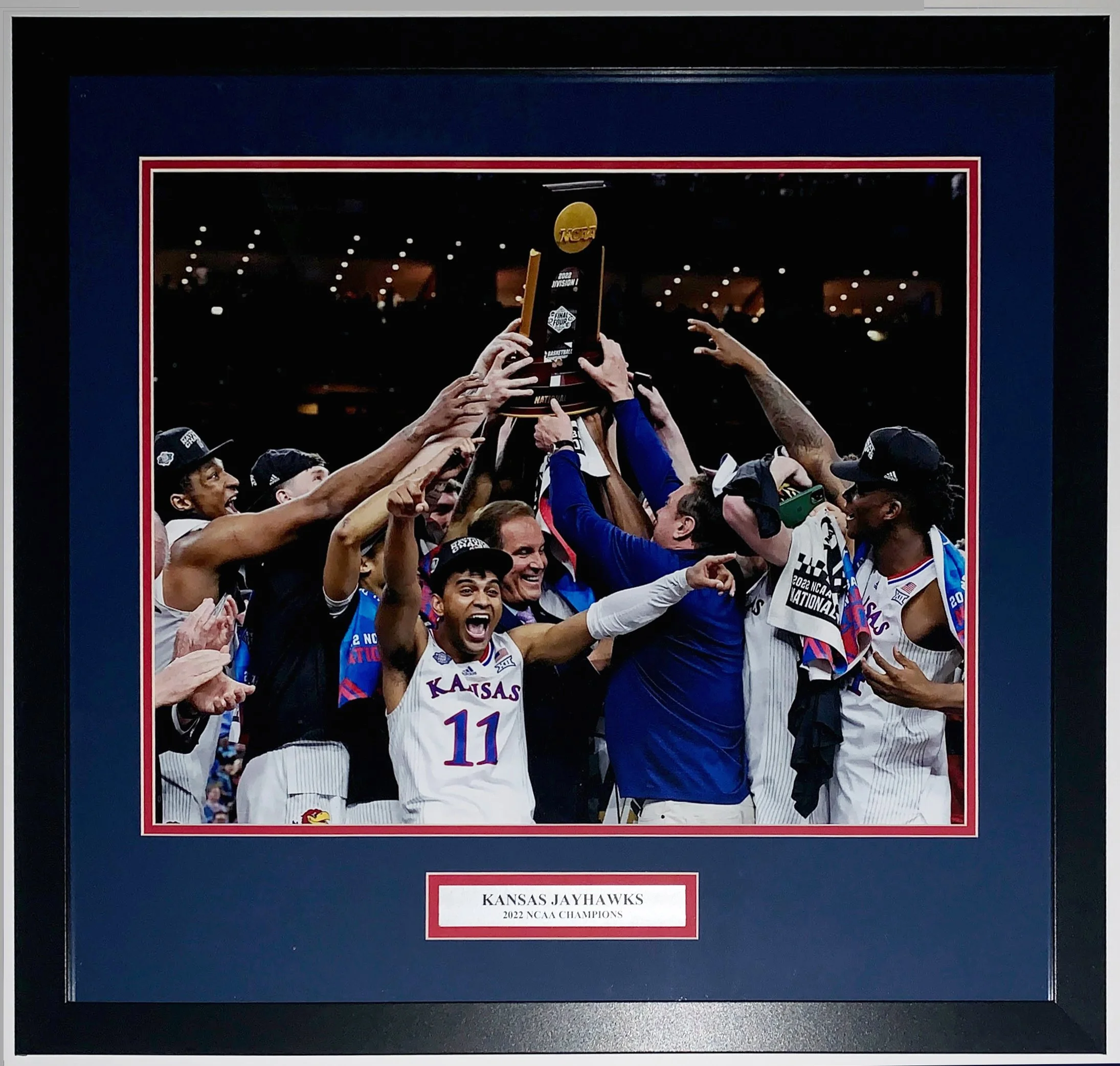 University of Kansas Jayhawks 2022 NCAA Championship Team Celebration 16x20 Photo - Professionally Framed and Plate