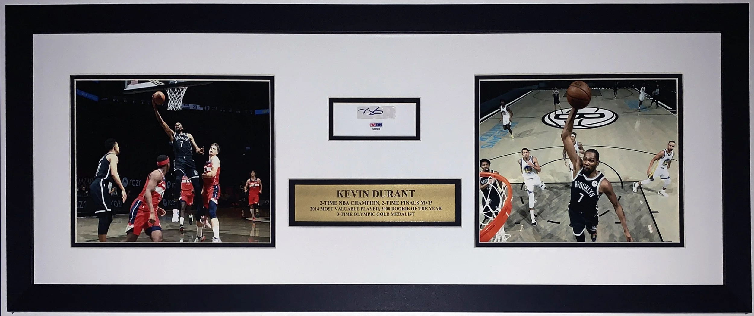 Kevin Durant Signed Brooklyn Nets 8x10 Photo Compilation - PSA DNA COA Authenticated - Professionally Framed and Championship Plate 32x16