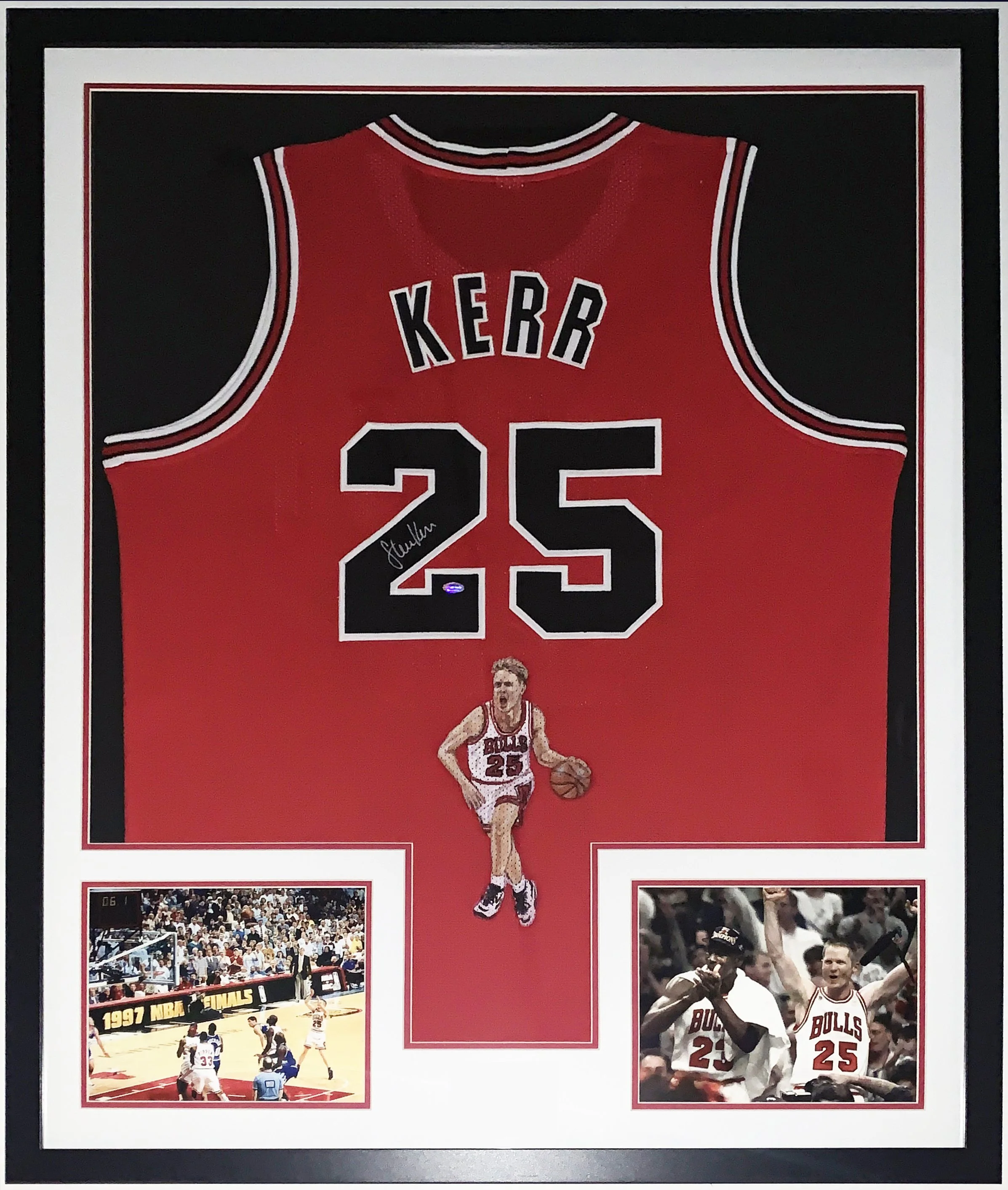 Steve Kerr Signed Authentic Chicago Bulls - Schwartz Sports COA - Professionally Framed and Painted and NBA Championship Photo