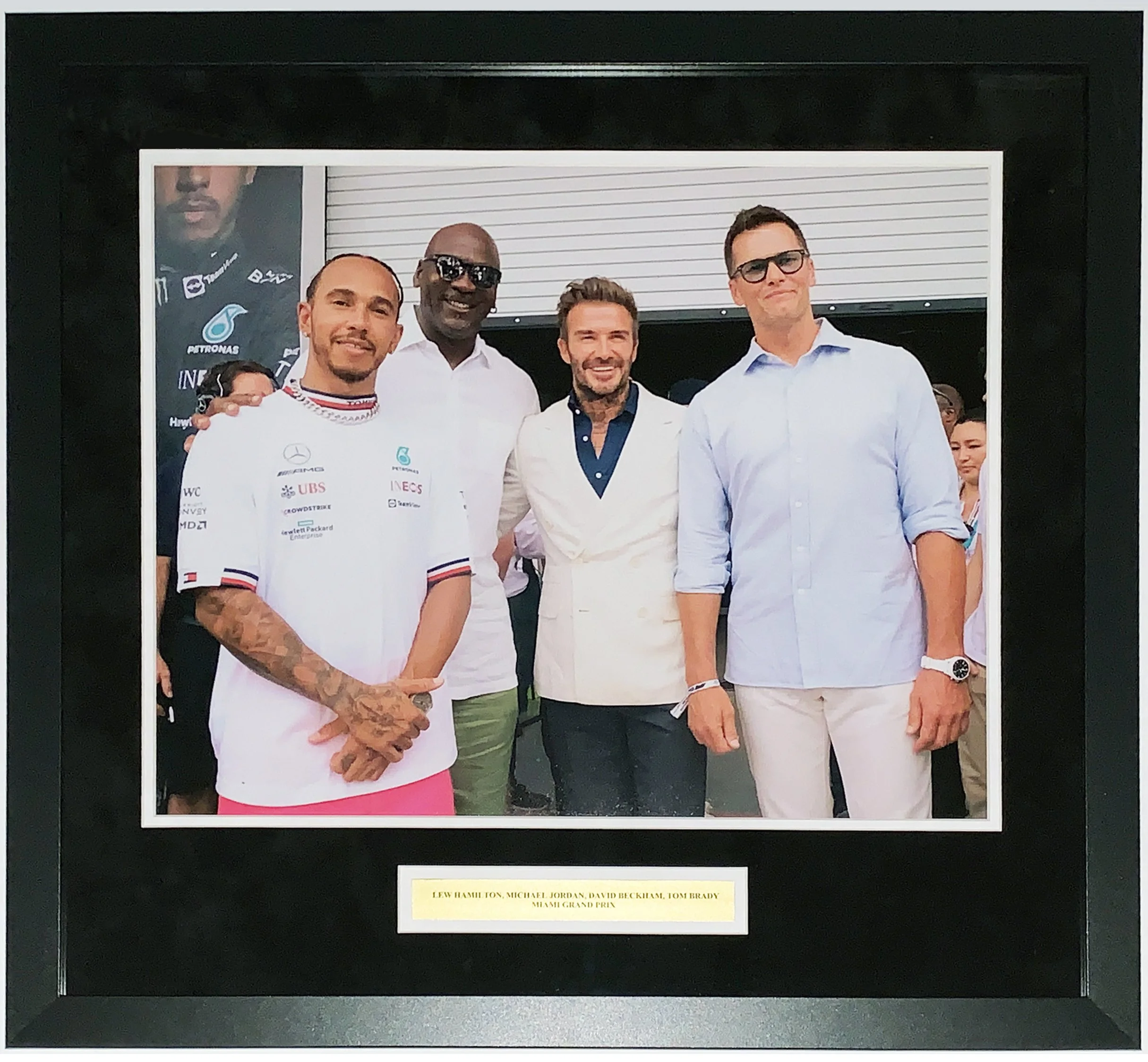 Lewis Hamilton Michael Jordan David Beckham Tom Brady 2022 Miami Grand Prix F1 16x20 Photo - Professionally Framed and Plate
