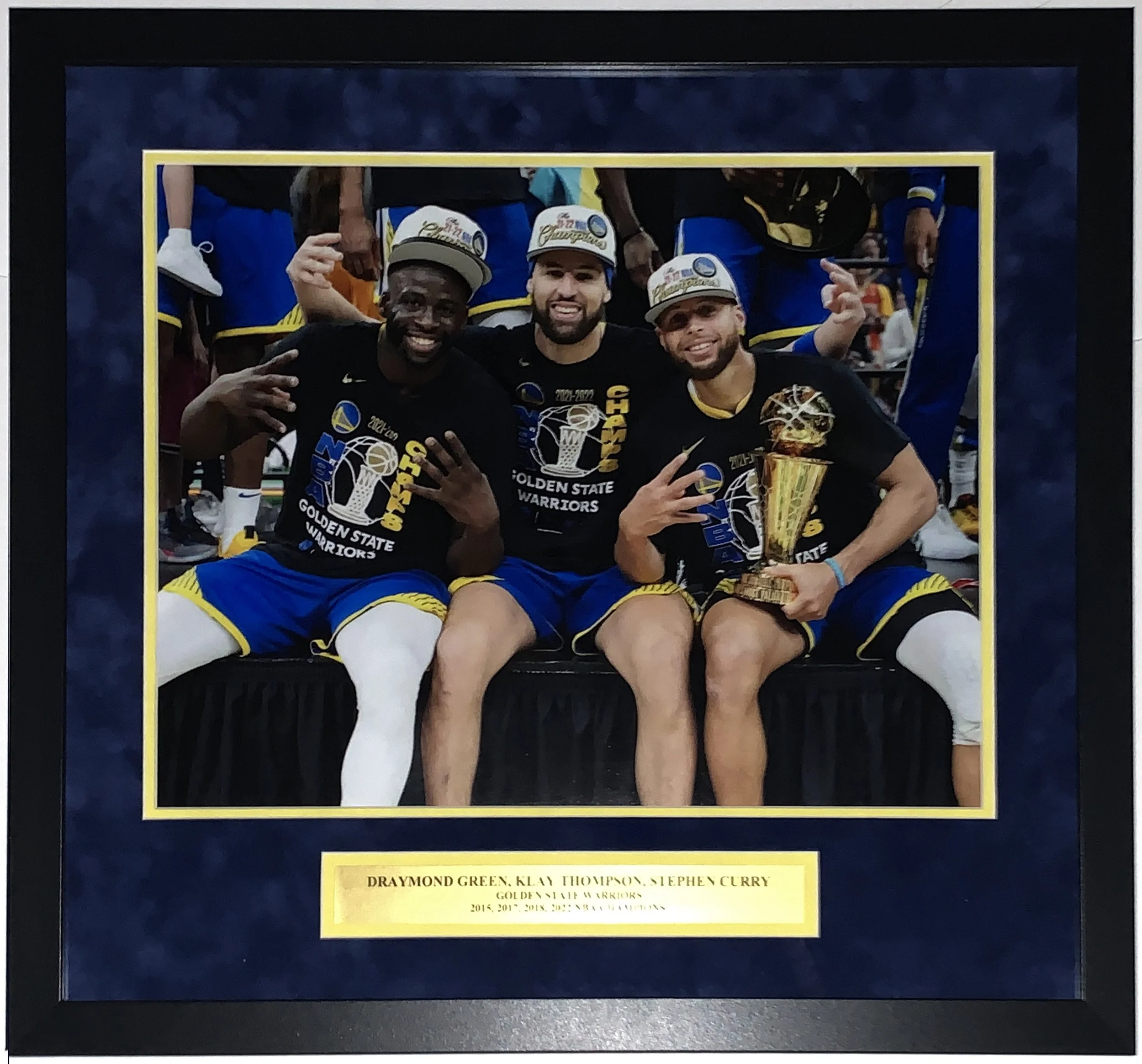 Stephen Curry Klay Thompson Draymond Green Golden State Warriors 2022 NBA Champions 16x20 Photo - Professionally Framed & 4-Time Champion Plate