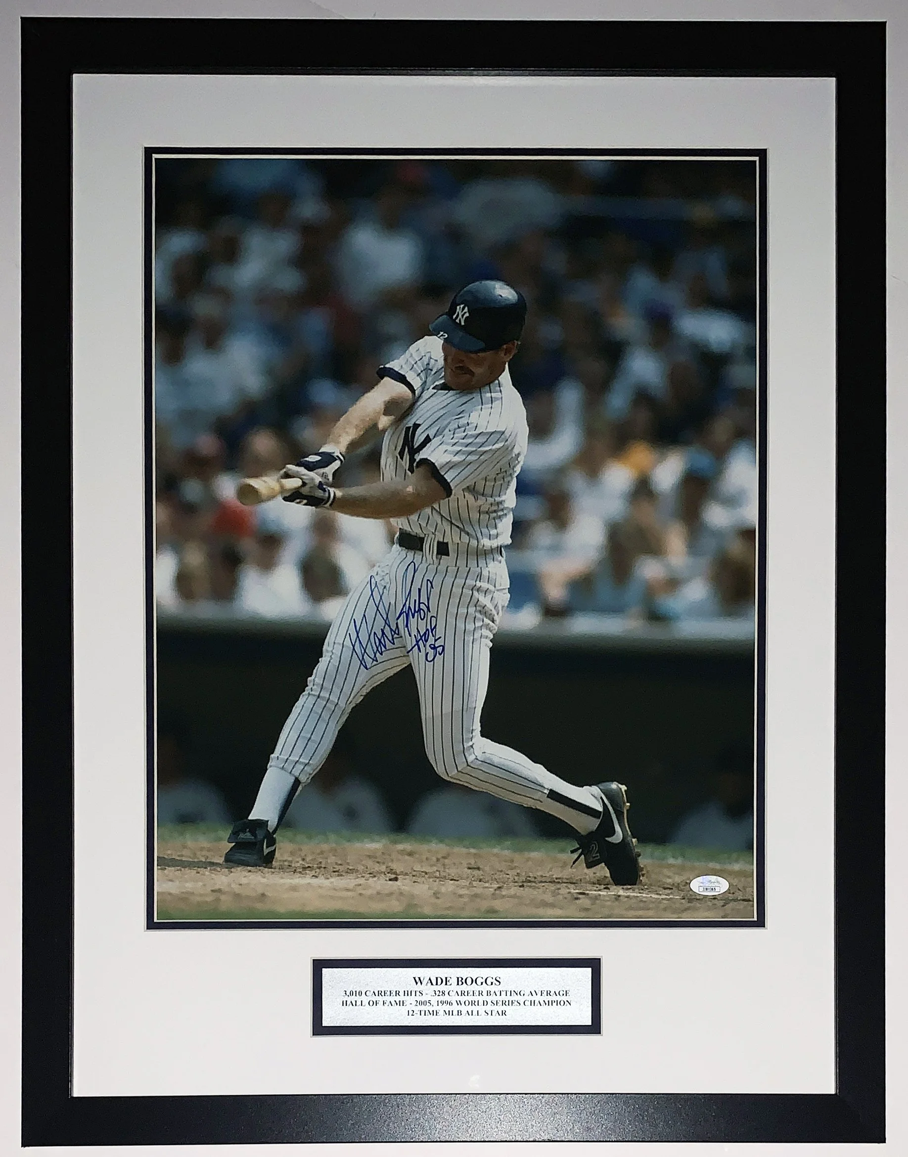 Wade Boggs Signed New York Yankees 16x20 Photo and Hall of Fame 2005 Inscription - JSA COA Authenticated - Professionally Framed and Plate
