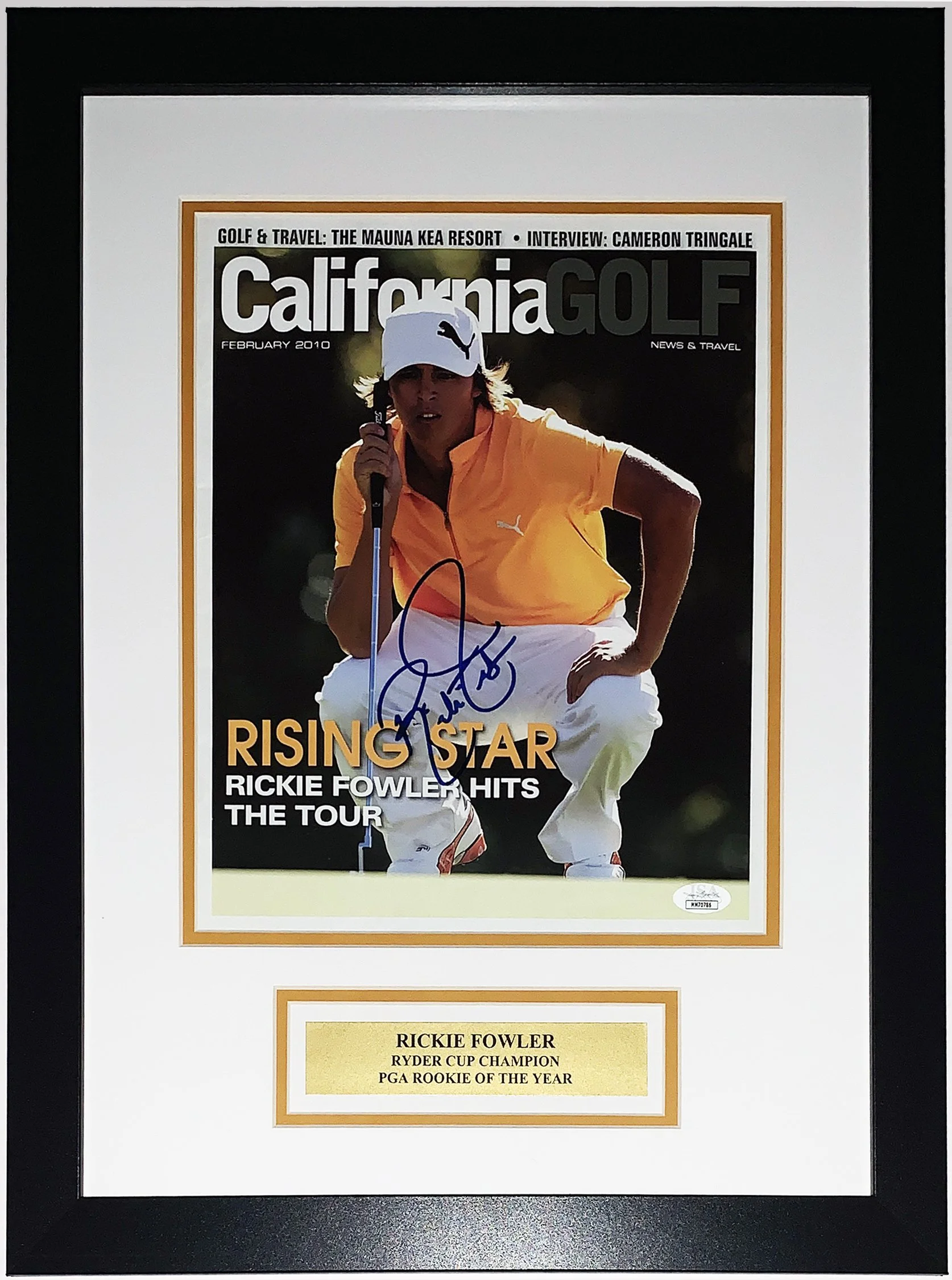 Rickie Fowler Signed Authentic Golf Magazine - JSA COA Authenticated - Professionally Framed and Ryder Cup Plate
