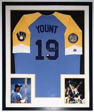 Robin Yount Signed Brewers 35.5x43.5 Custom Framed Jersey Display (JSA COA)