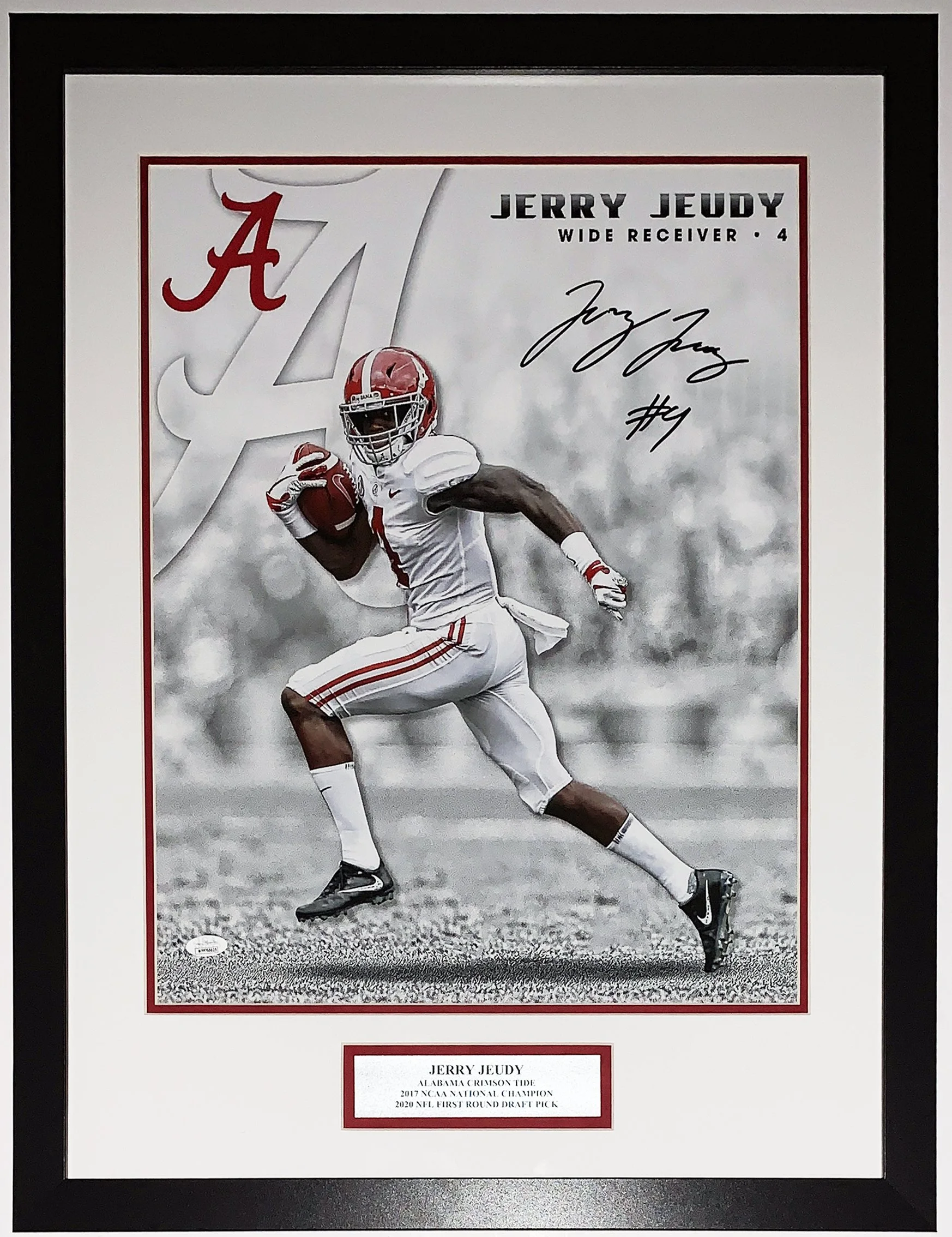 Jerry Jeudy Signed Alabama Crimson Tide 16x20 Photo and National Championship Plate - JSA COA Authenticated - Professionally Framed