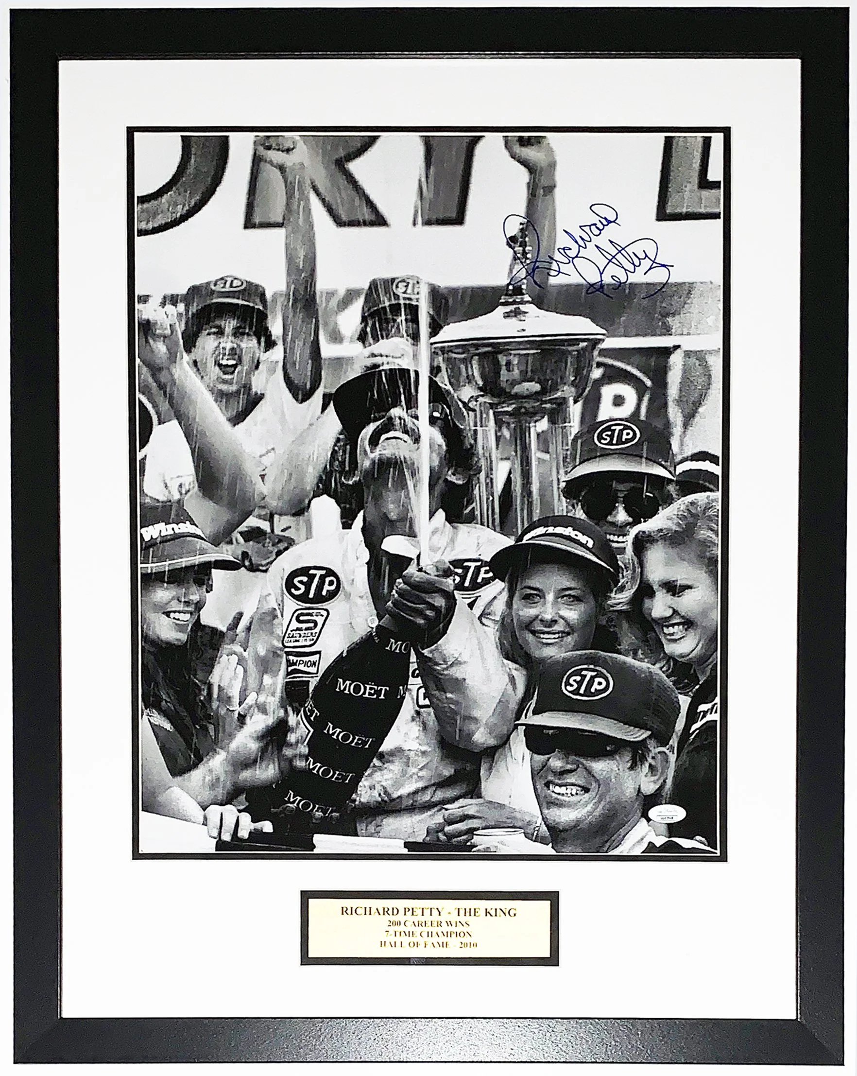 Richard Petty Signed Daytona Victory Lane 16x20 Photo - JSA COA Authenticated - Professionally Framed and 7-Time Champion Plate