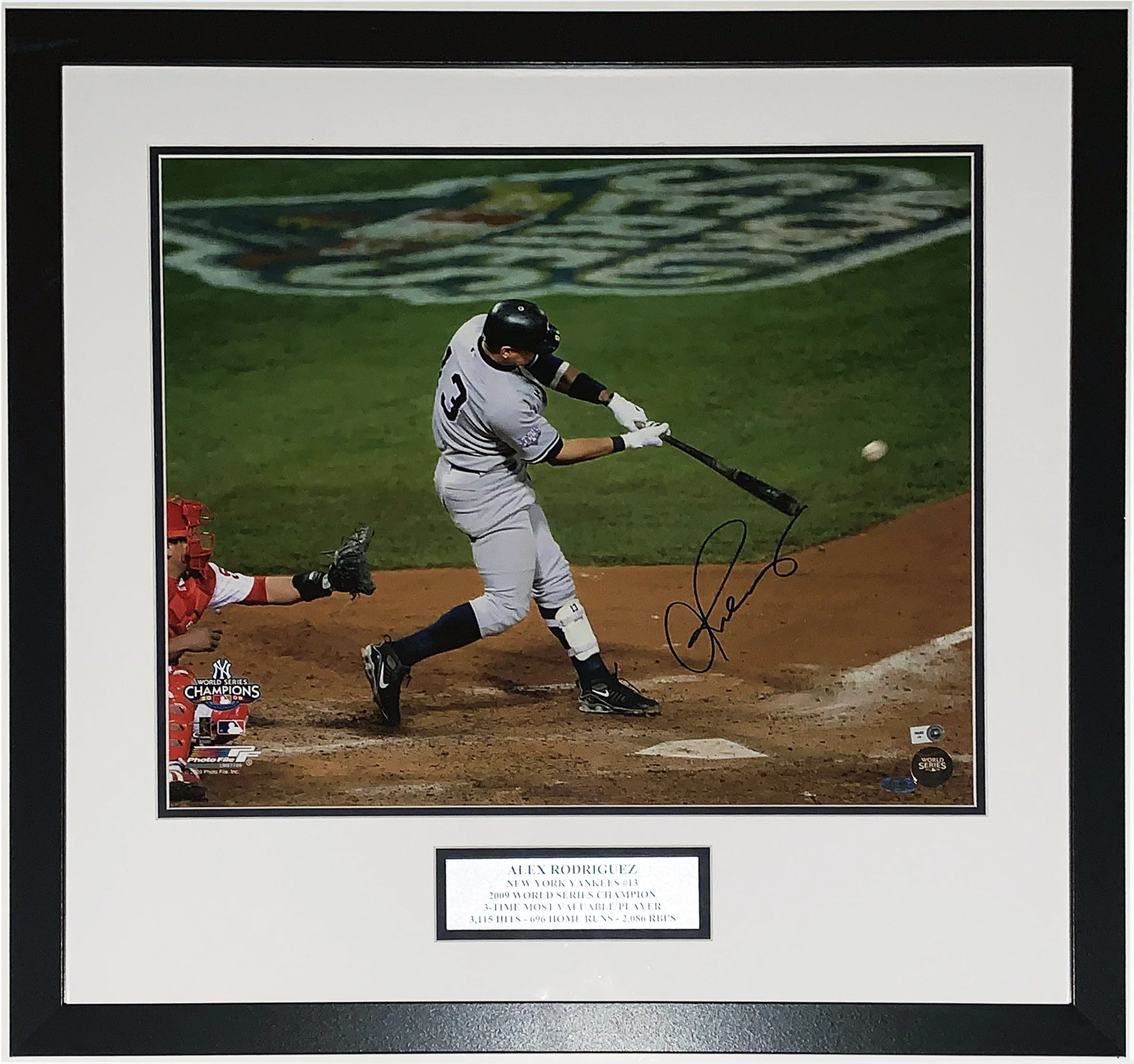 Alex Rodriguez Signed New York Yankees 2009 World Series 16x20 - MLB and Steiner COA Authenticated - Professionally Framed and MVP Plate