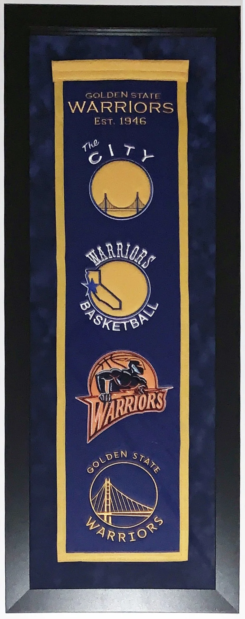Golden State Warriors Authentic Heritage Logo Banner - Professionally Framed with Suede Mat Board 38x16