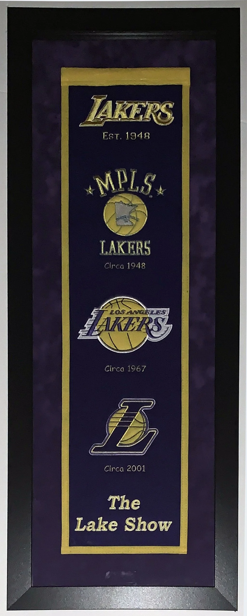 Los Angeles Lakers Authentic Heritage Logo Banner - Professionally Framed with Suede Mat Board 38x16