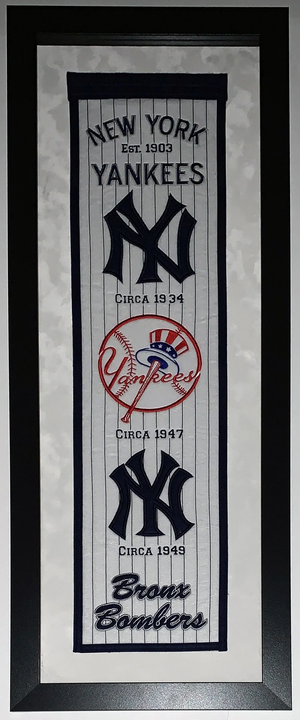 New York Yankees Authentic Heritage Logo Banner - Professionally Framed with Suede Mat Board 38x16