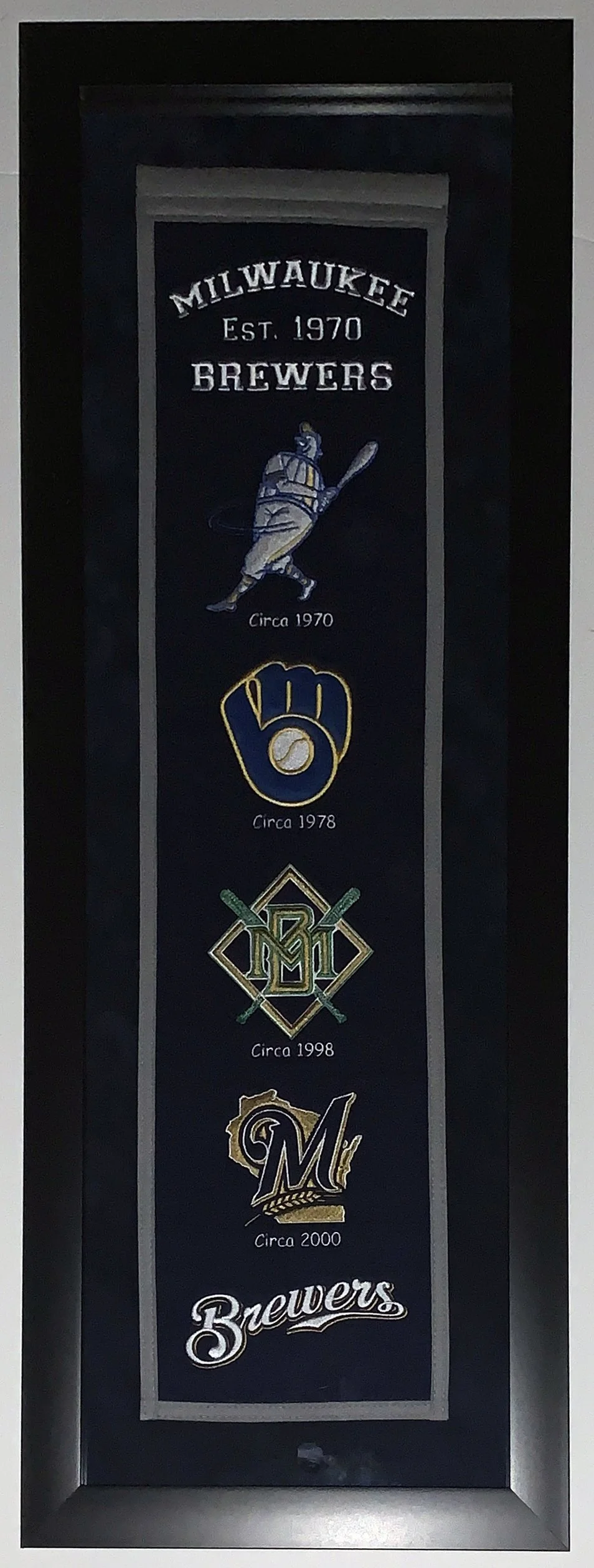 Milwaukee Brewers Authentic Heritage Logo Banner - Professionally Framed with Suede Mat Board 38x16