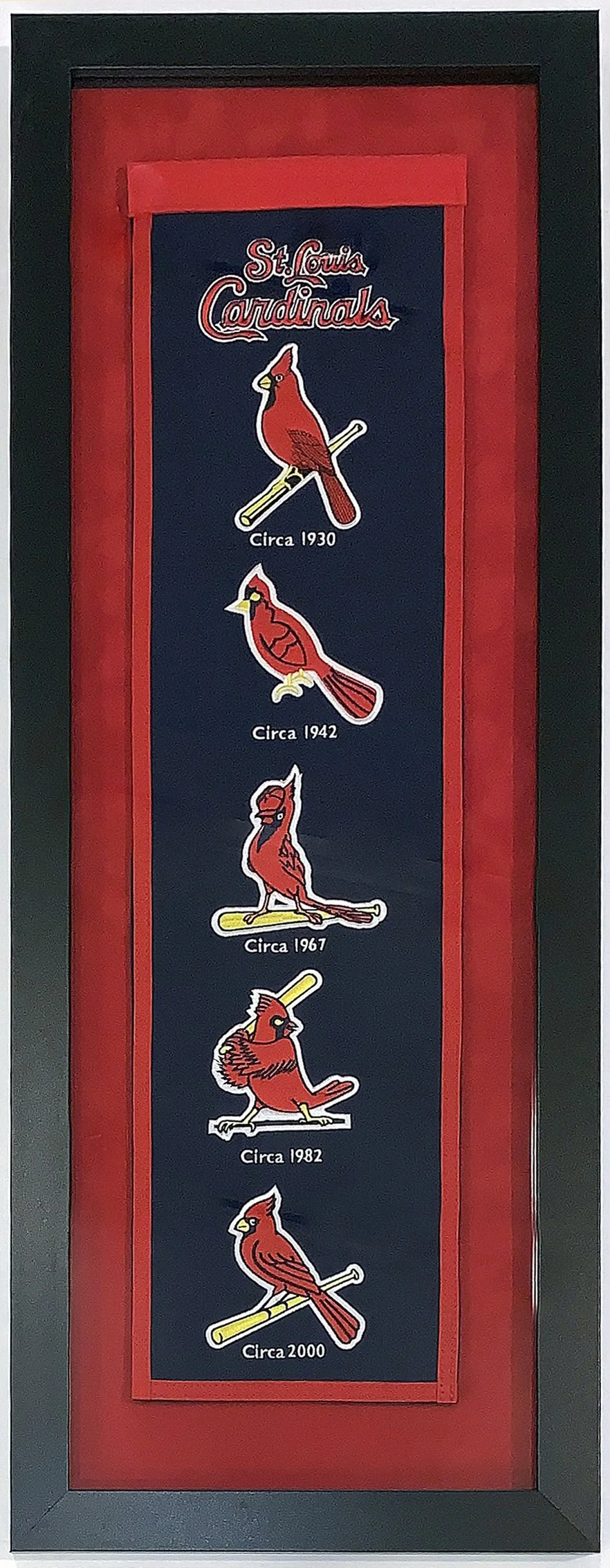 St. Louis Cardinals Authentic Heritage Logo Banner - Professionally Framed with Suede Mat Board 38x16