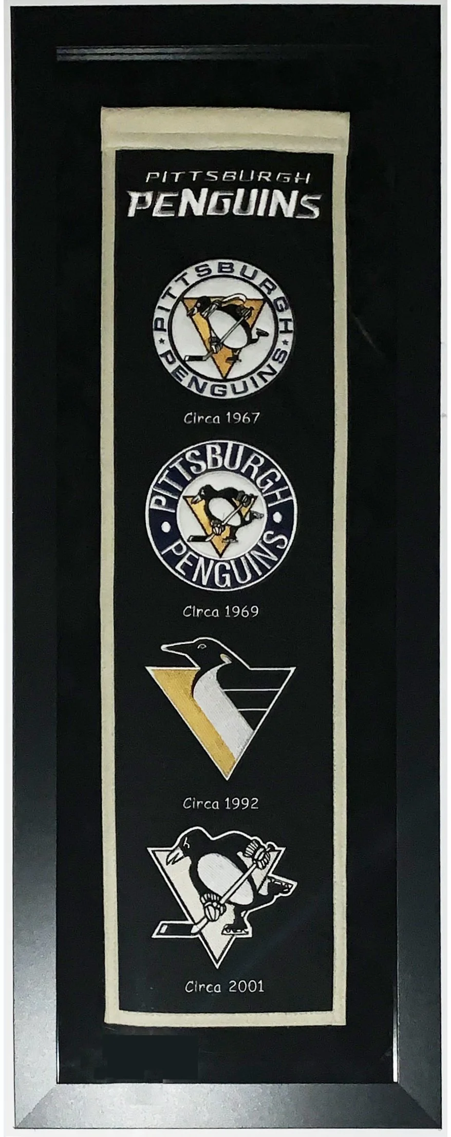 Pittsburgh Penguins Authentic Heritage Logo Banner - Professionally Framed with Suede Mat Board 38x16