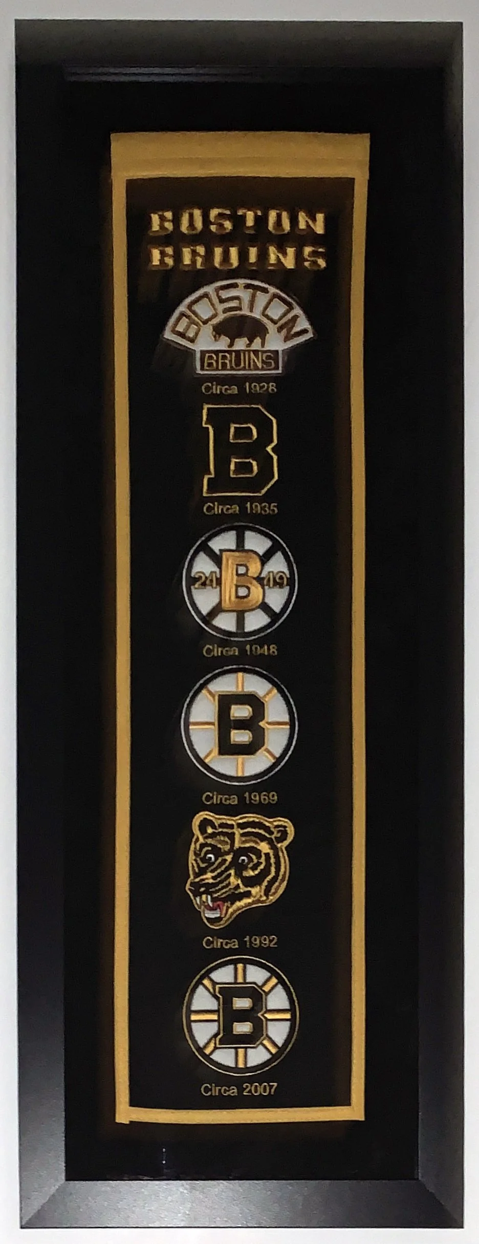 Boston Bruins Authentic Heritage Logo Banner - Professionally Framed with Suede Mat Board 38x16