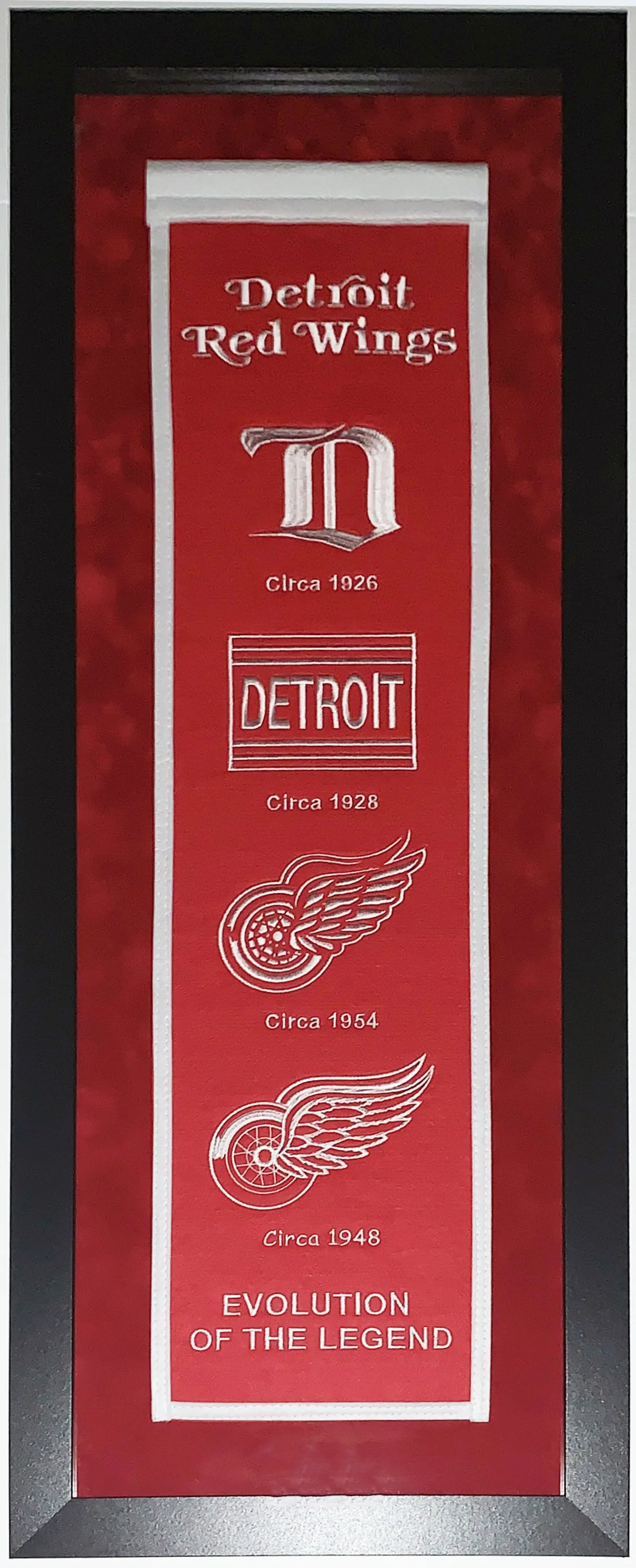 Detroit Red Wings Authentic Heritage Logo Banner - Professionally Framed with Suede Mat Board 38x16