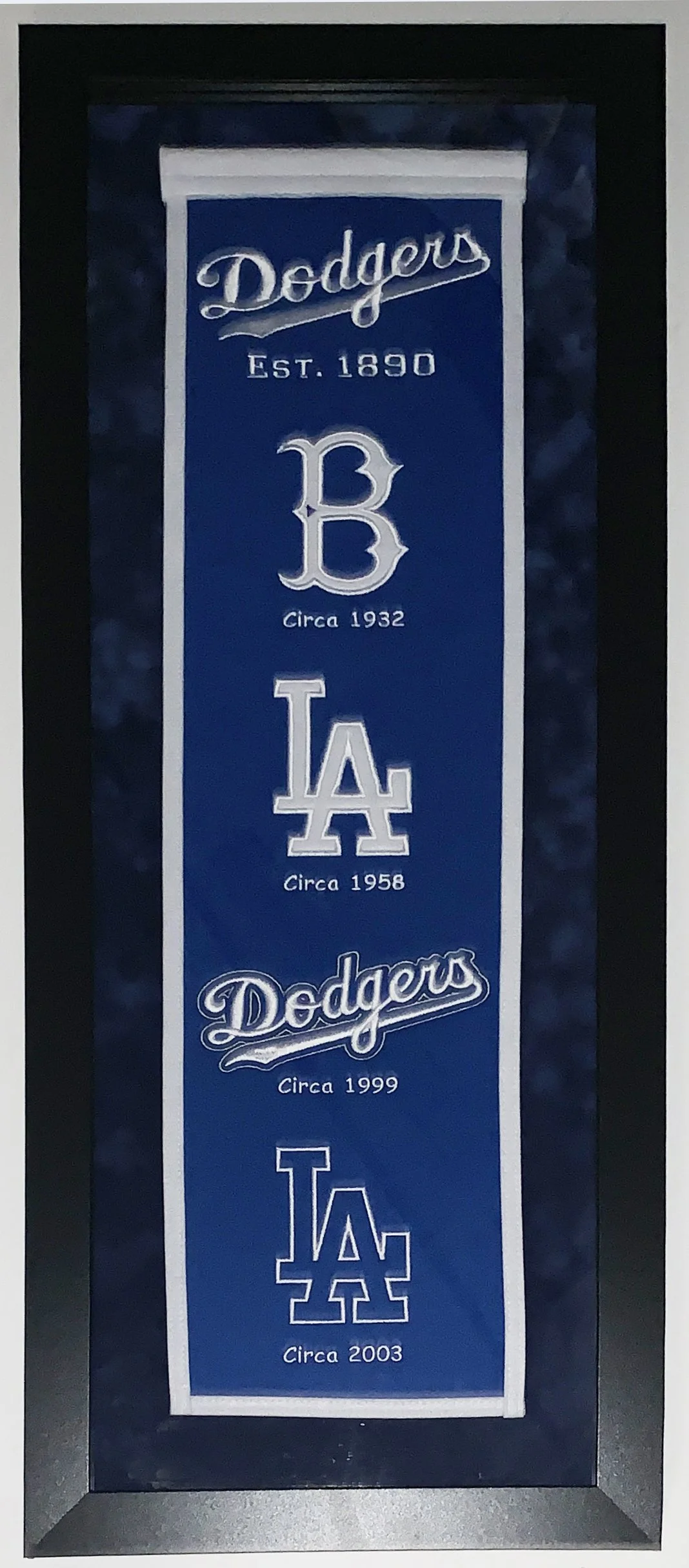 Los Angeles Dodgers Authentic Heritage Logo Banner - Professionally Framed with Suede Mat Board 38x16