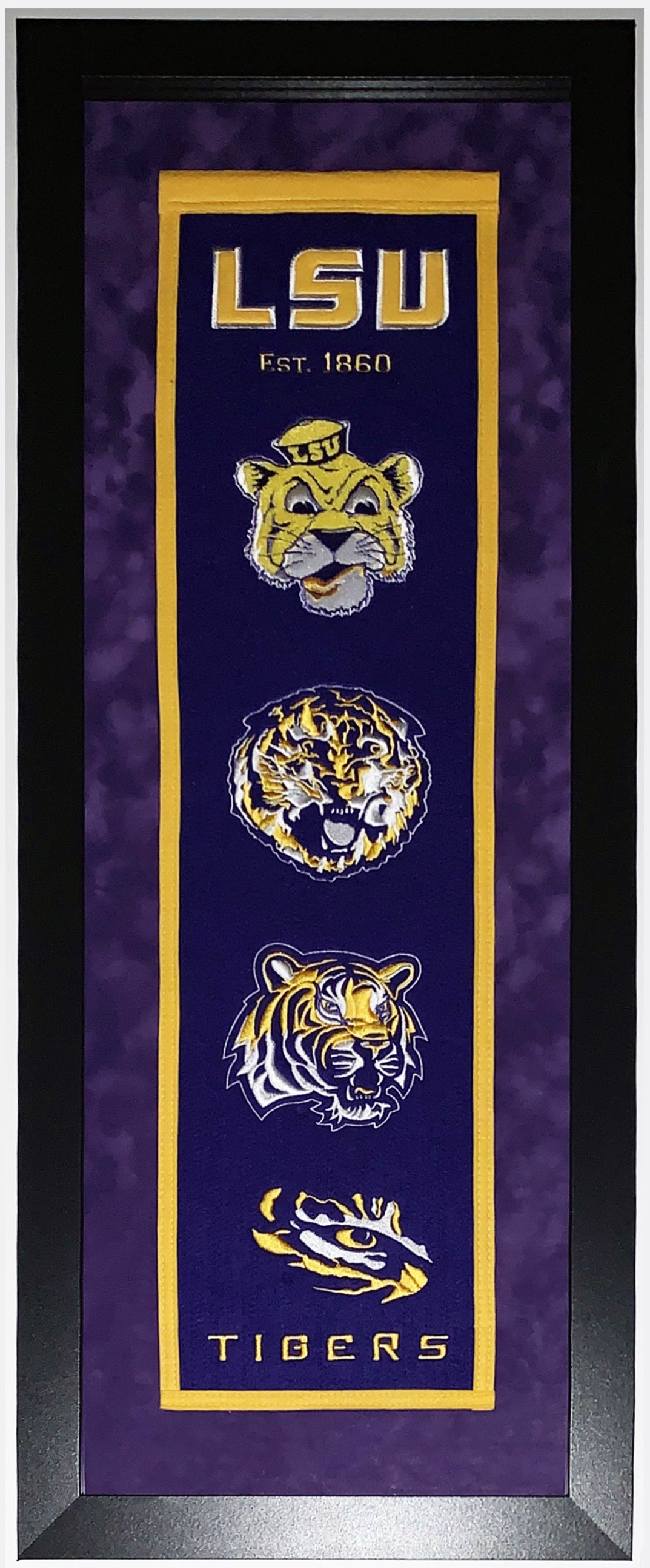 LSU Tigers Authentic Heritage Logo Banner - Professionally Framed with Suede Mat Board 38x16