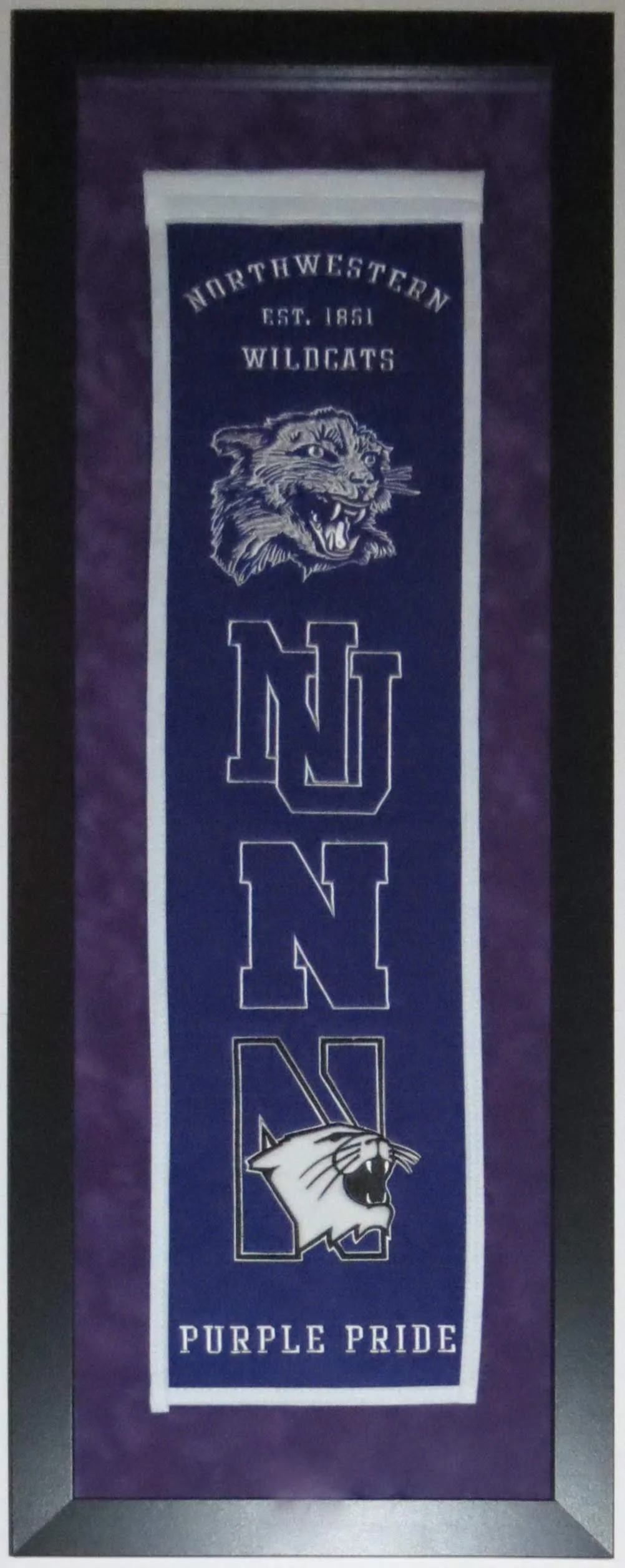 Northwestern University Wildcats Authentic Heritage Logo Banner - Professionally Framed with Suede Mat Board 38x16