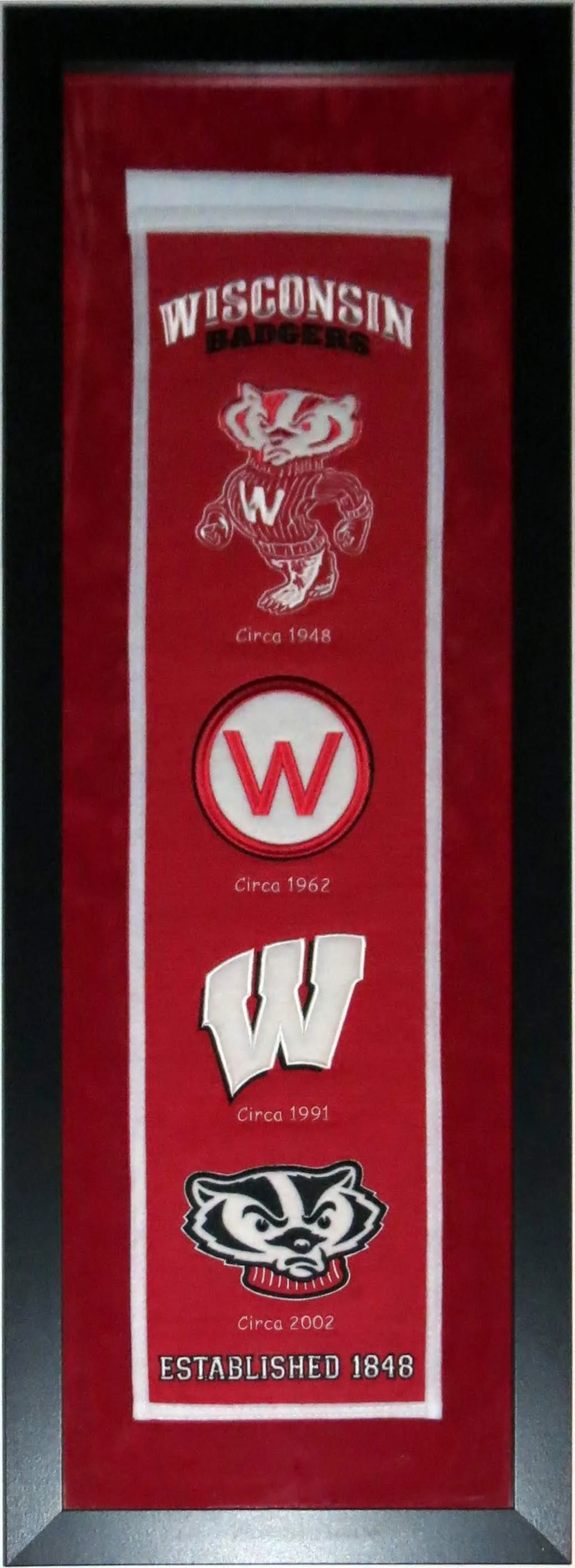 University of Wisconsin Badgers Authentic Heritage Logo Banner - Professionally Framed with Suede Mat Board 38x16