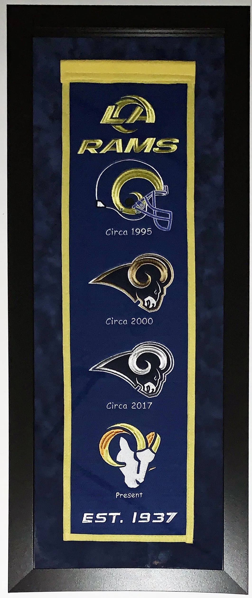 Los Angeles Rams Authentic Heritage Logo Banner - Professionally Framed with Suede Mat Board 38x16