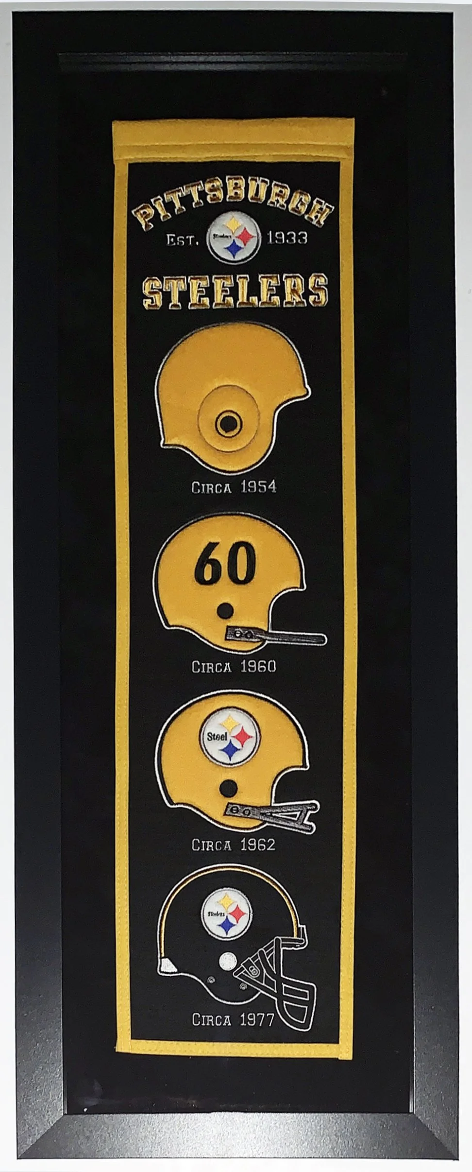 Pittsburgh Steelers Authentic Heritage Logo Banner - Professionally Framed with Suede Mat Board 38x16
