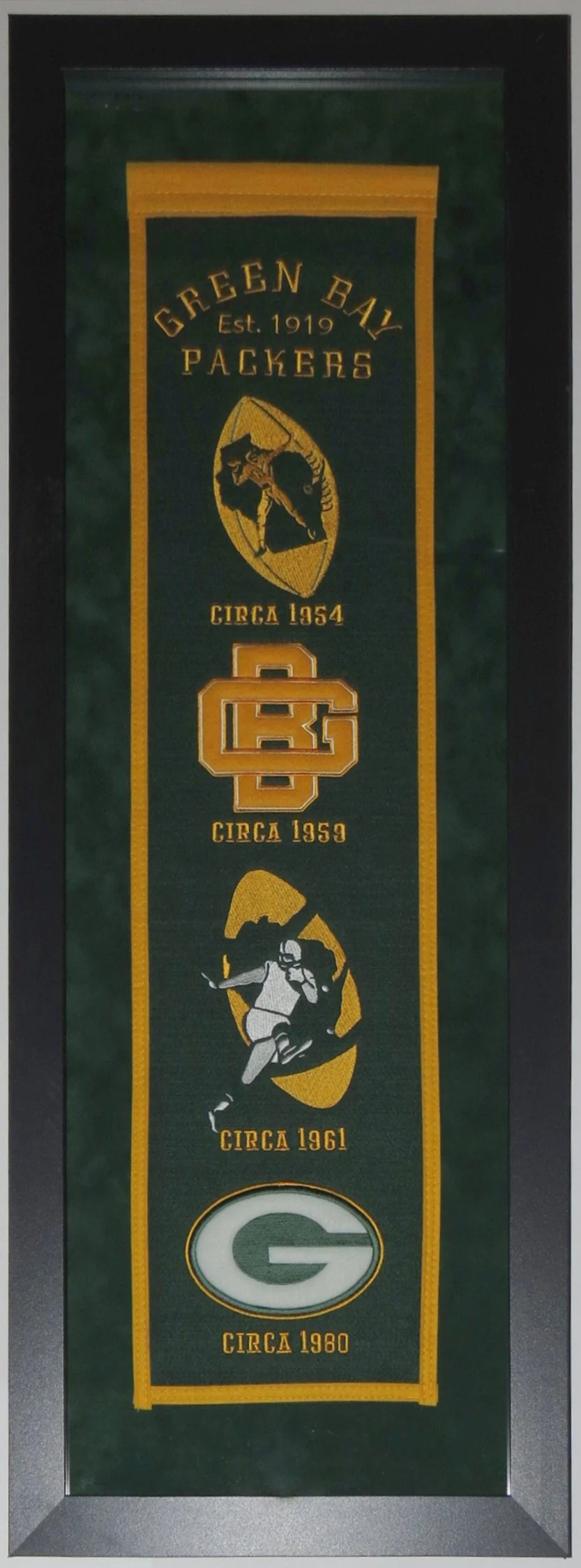 Green Bay Packers Authentic Heritage Logo Banner - Professionally Framed with Suede Mat Board 38x16