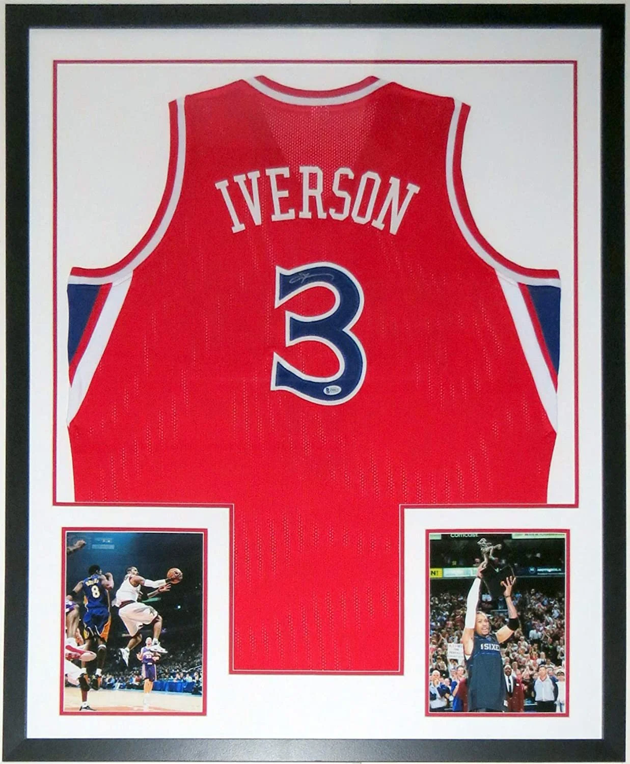 Allen Iverson Signed Authentic Philadelphia 76'ers Jersey - Beckett Authentication Services BAS COA Authenticated - Professionally Framed and MVP 8x10 Photo 34x42