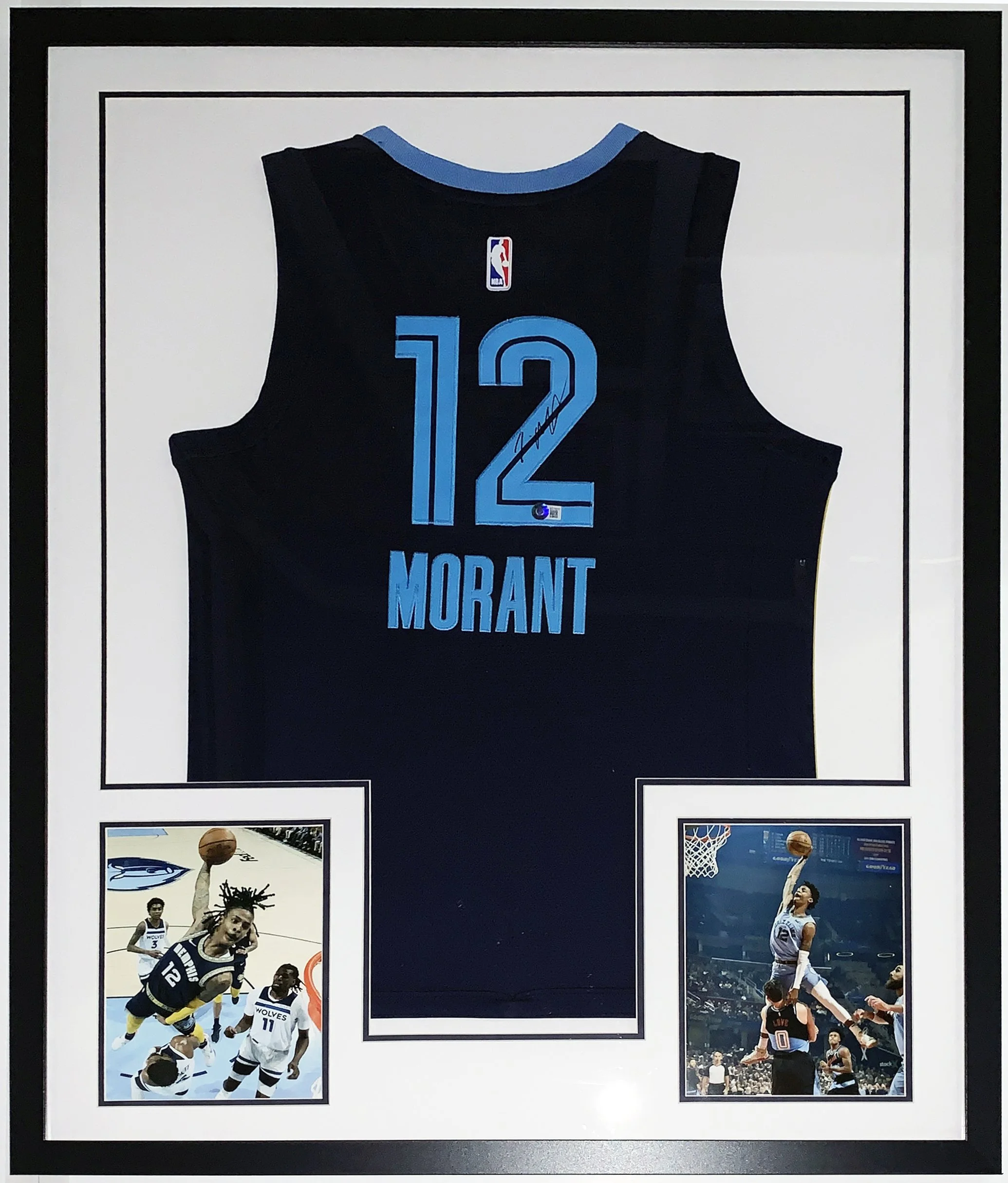 Ja Morant Authentic Signed Memphis Grizzles Jersey and Slam Dunk Photo - Beckett BAS COA Authenticated - Professionally Framed 34x42