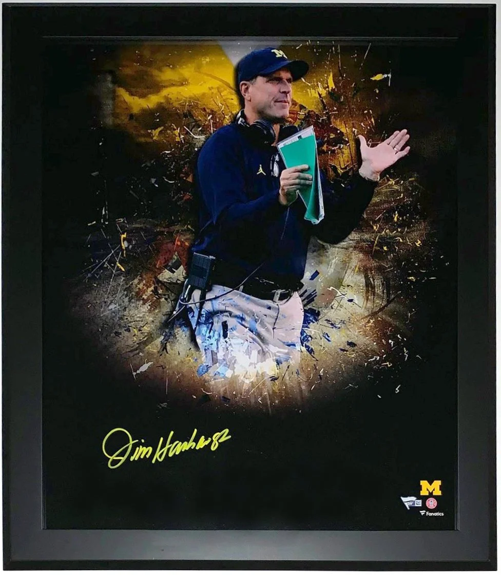 Jim Harbaugh Signed Michigan Wolverines 20x24 Spotlight Photo - Fanatics COA Authenticated - Professionally Framed