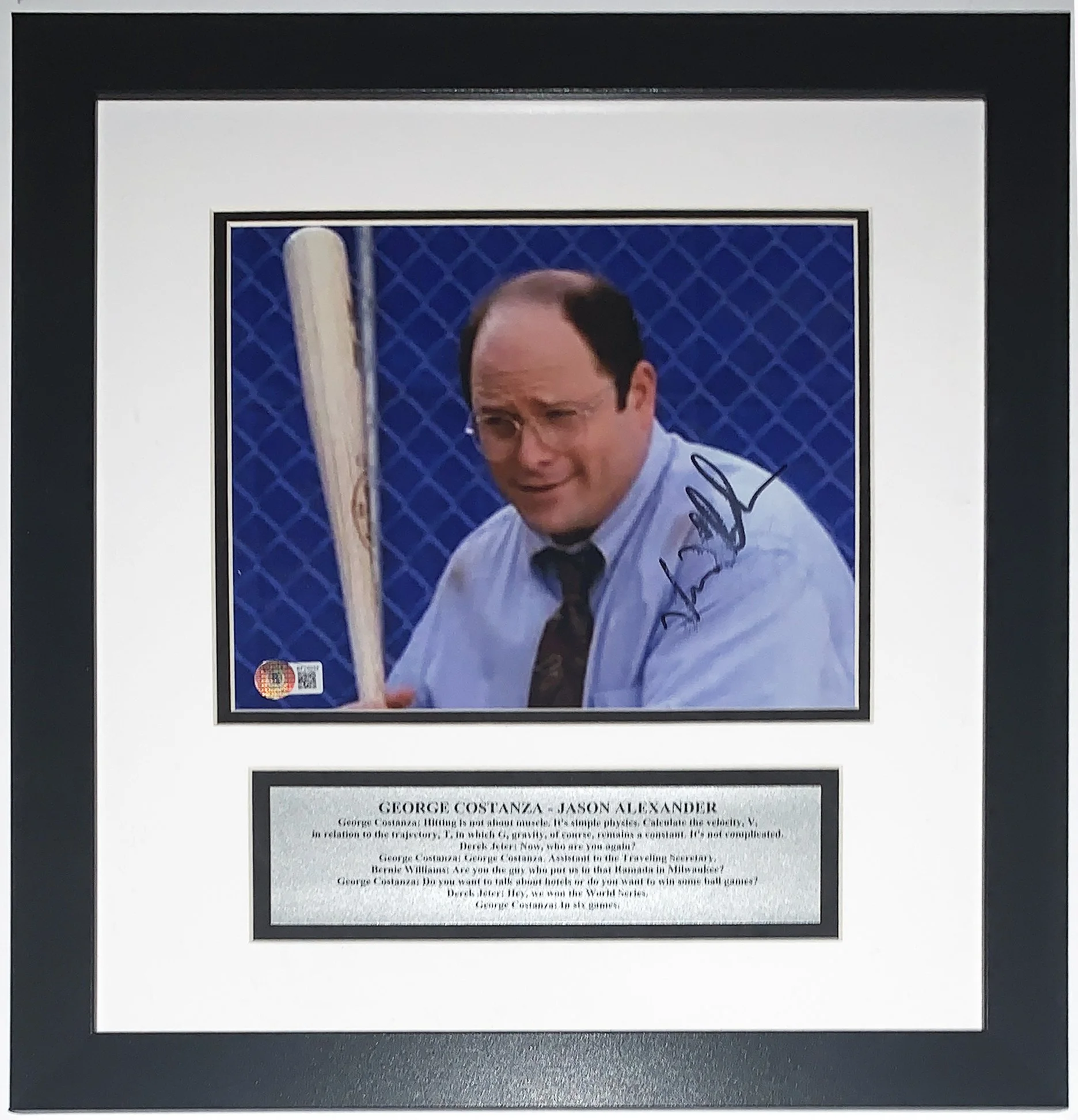 Jason Alexander Signed George Costanza Seinfeld Yankees 8x10 Photo - Beckett BAS COA - Professionally Framed and Plate
